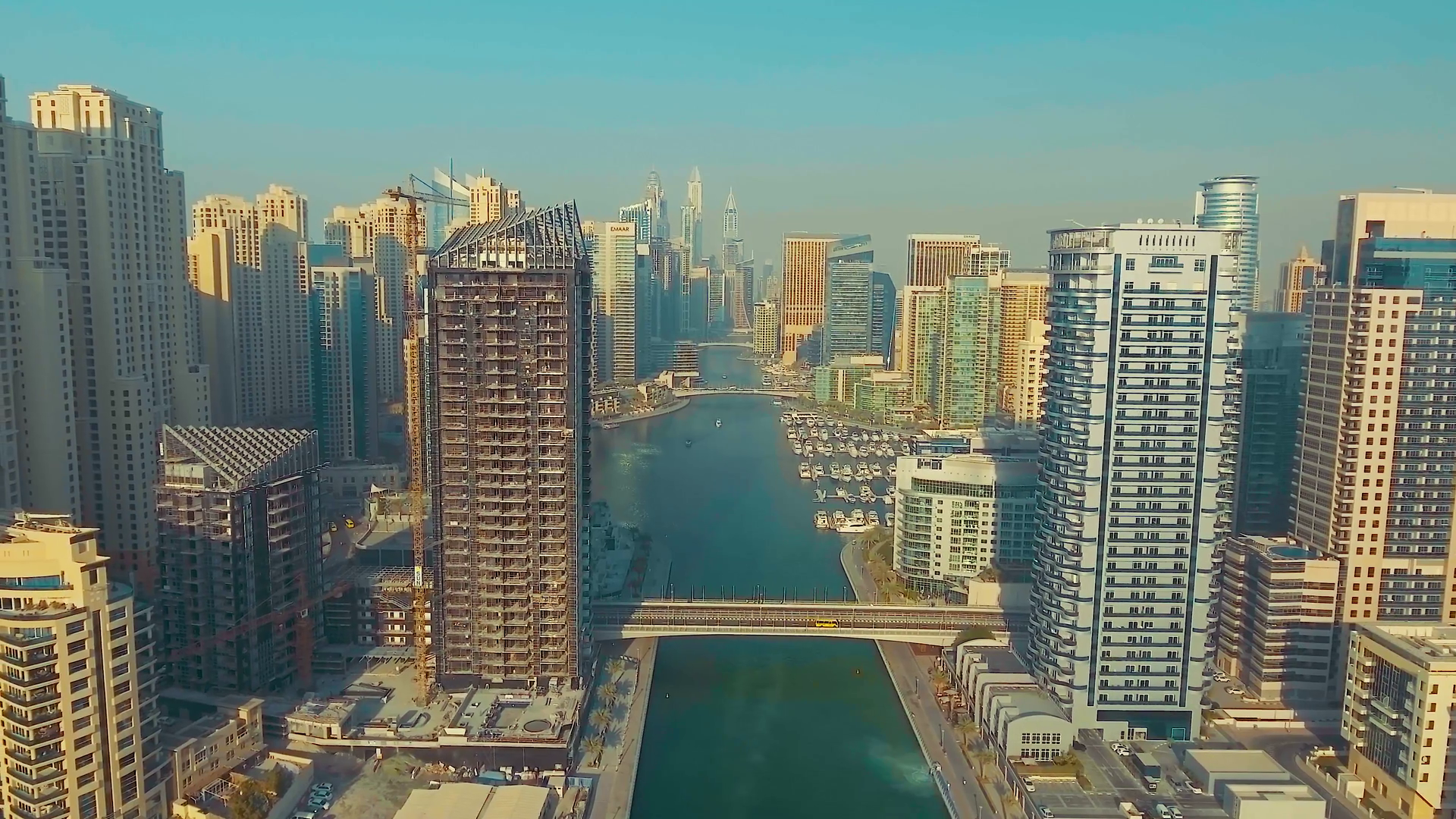 Dubai Marina tall skyscrapers, aerial view Stock Video Footage ...