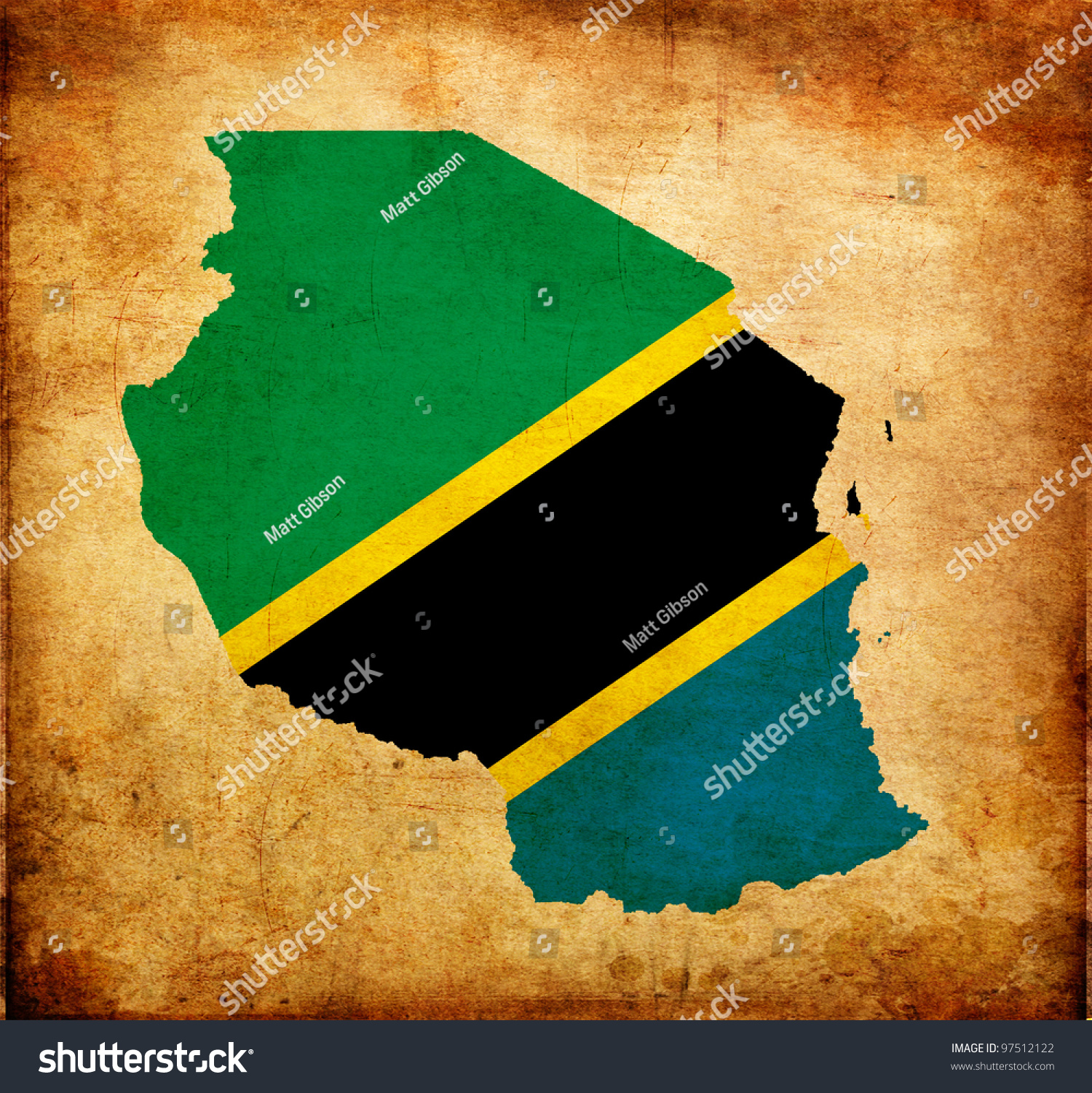 Outline Map Tanzania Flag Grunge Paper Stock Illustration 97512122 ...