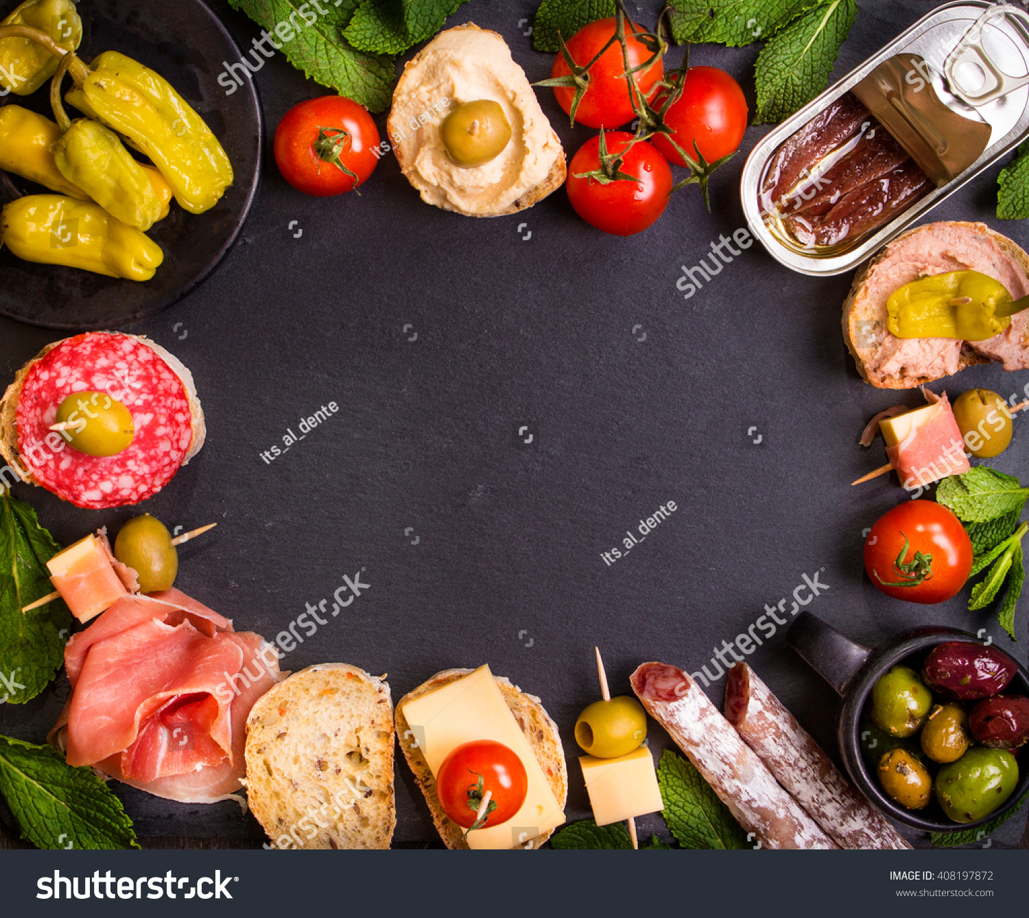 Mix Different Snacks Appetizers Spanish Tapas Stock Photo (Royalty ...