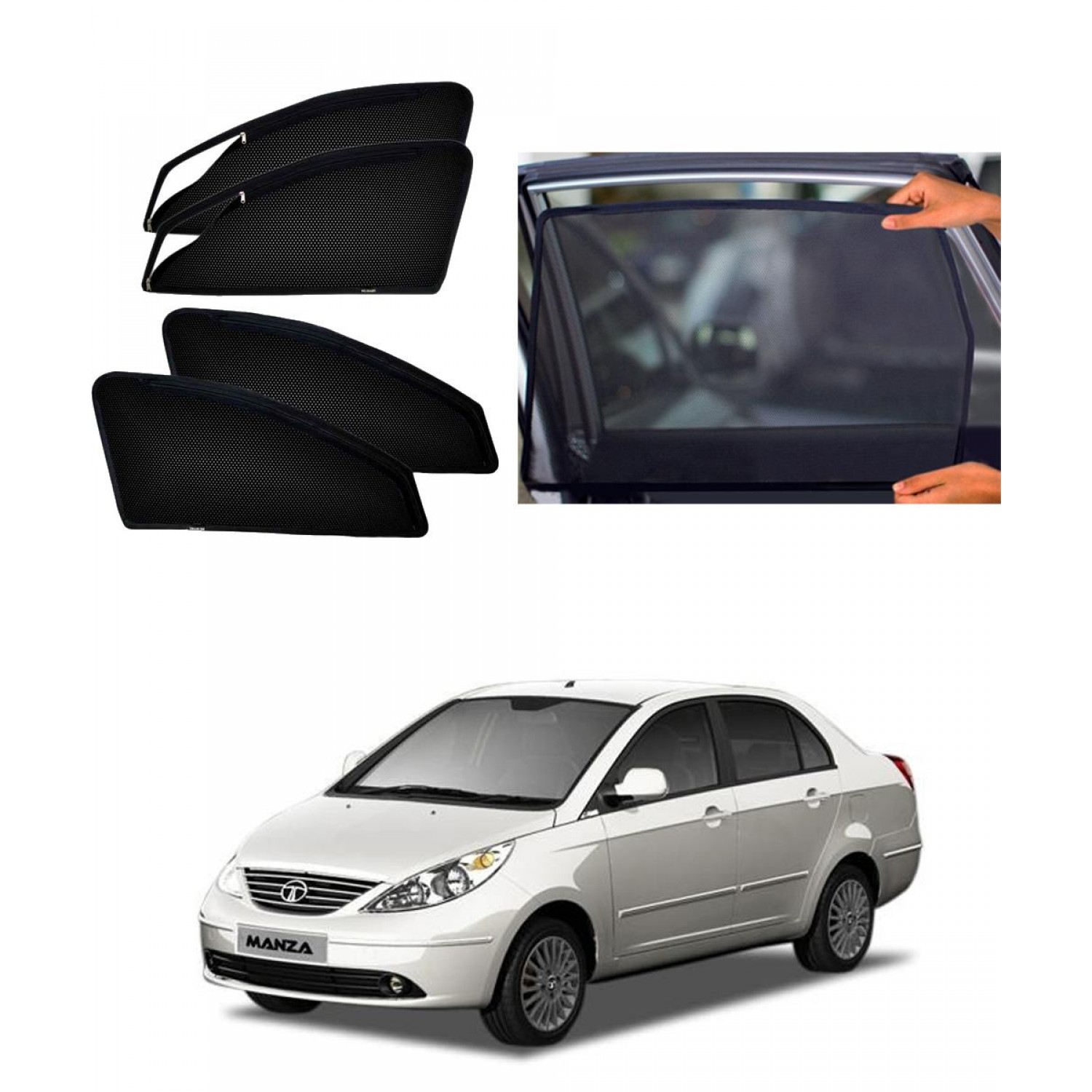 Carhatke-Zipper Magnetic Car Sunshades-Curtain For Tata Manza Set Of ...