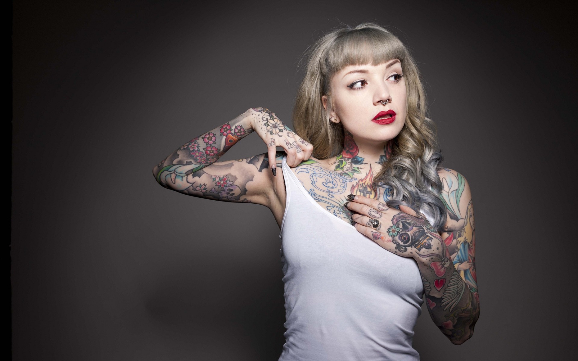 Tattooed woman in a white shirt wallpapers and images - wallpapers ...