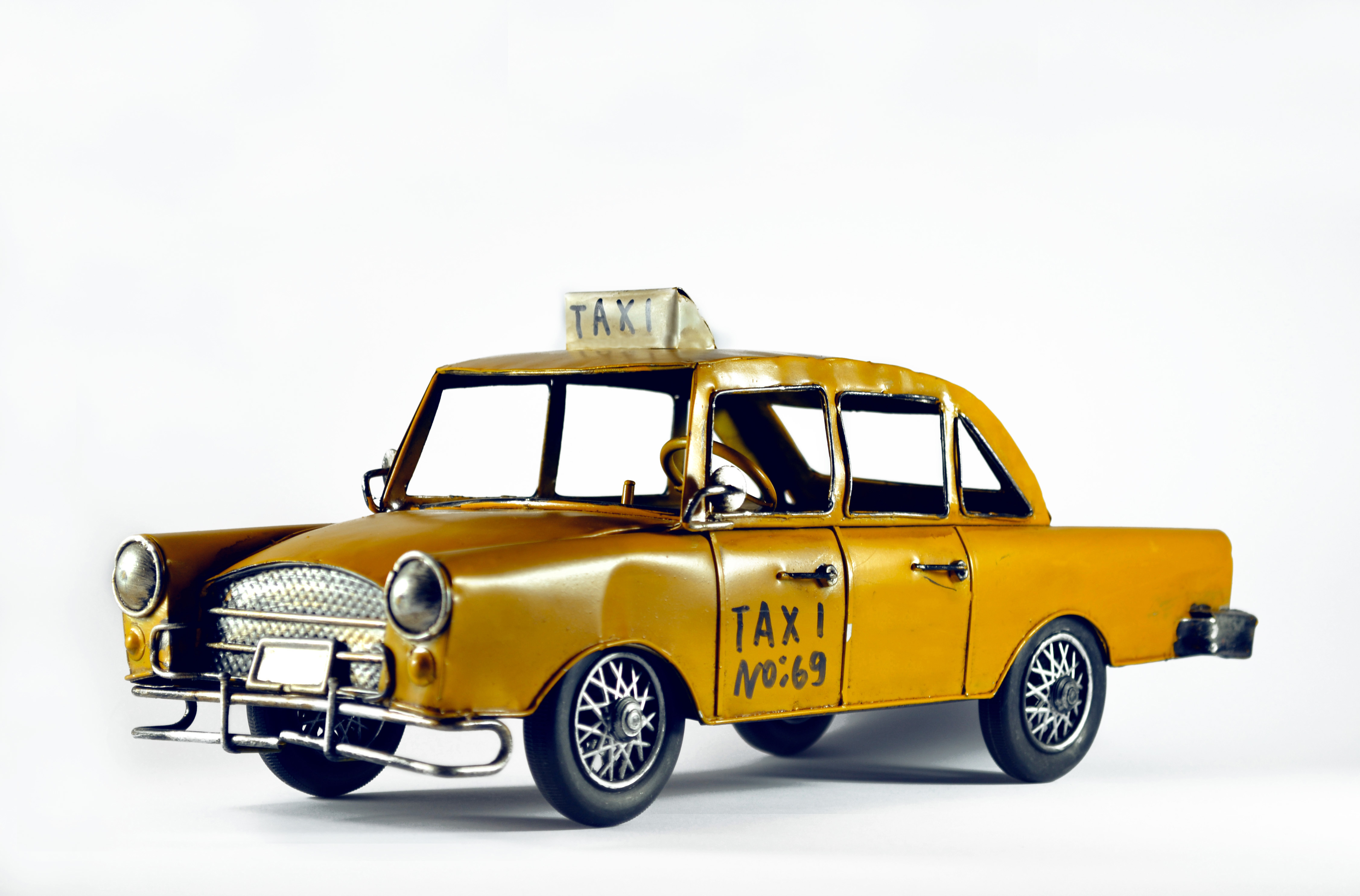Taxi car, Yellow, Shiny, White, Wheel, HQ Photo