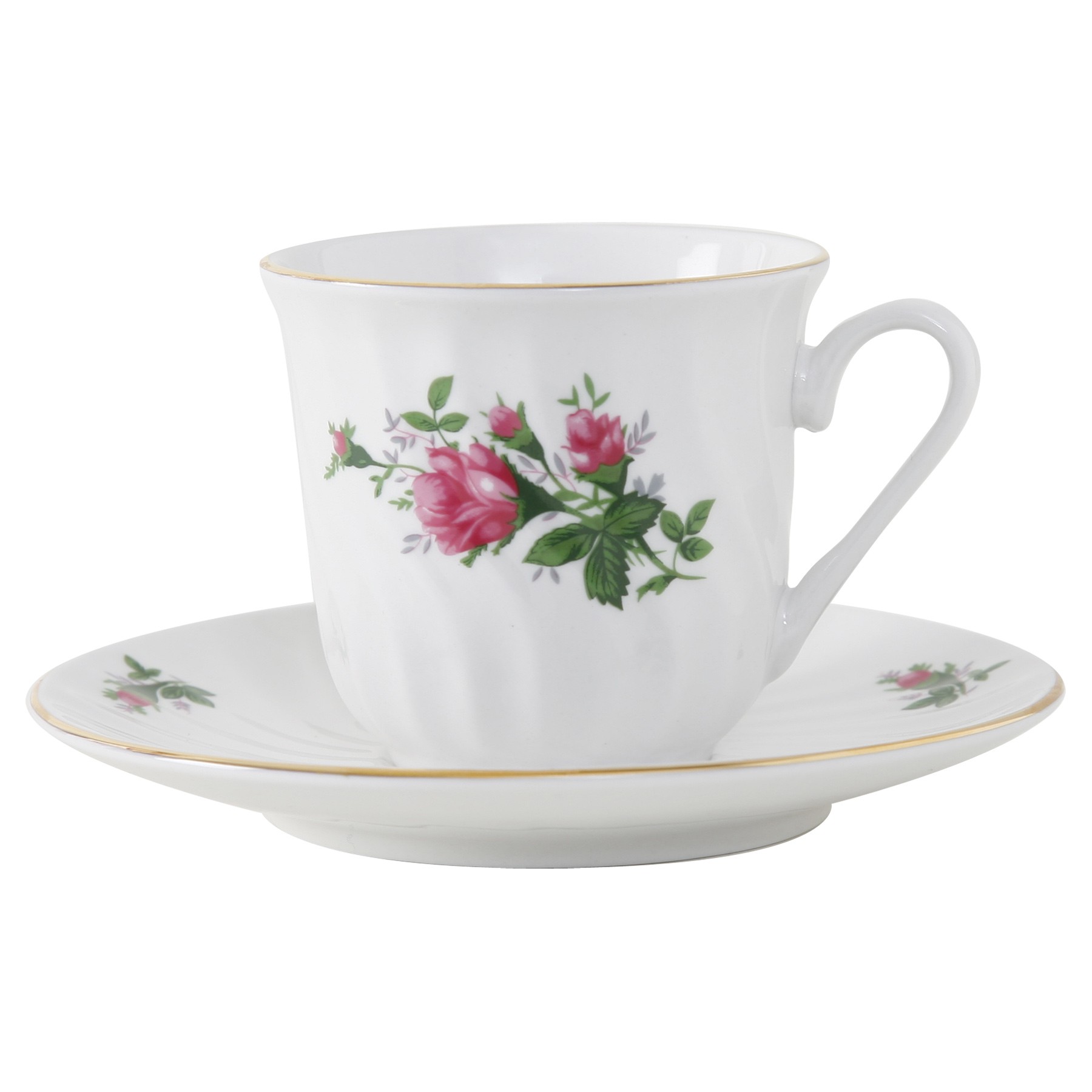 Vintage Rose Porcelain Teacup and Saucer - Set of 6