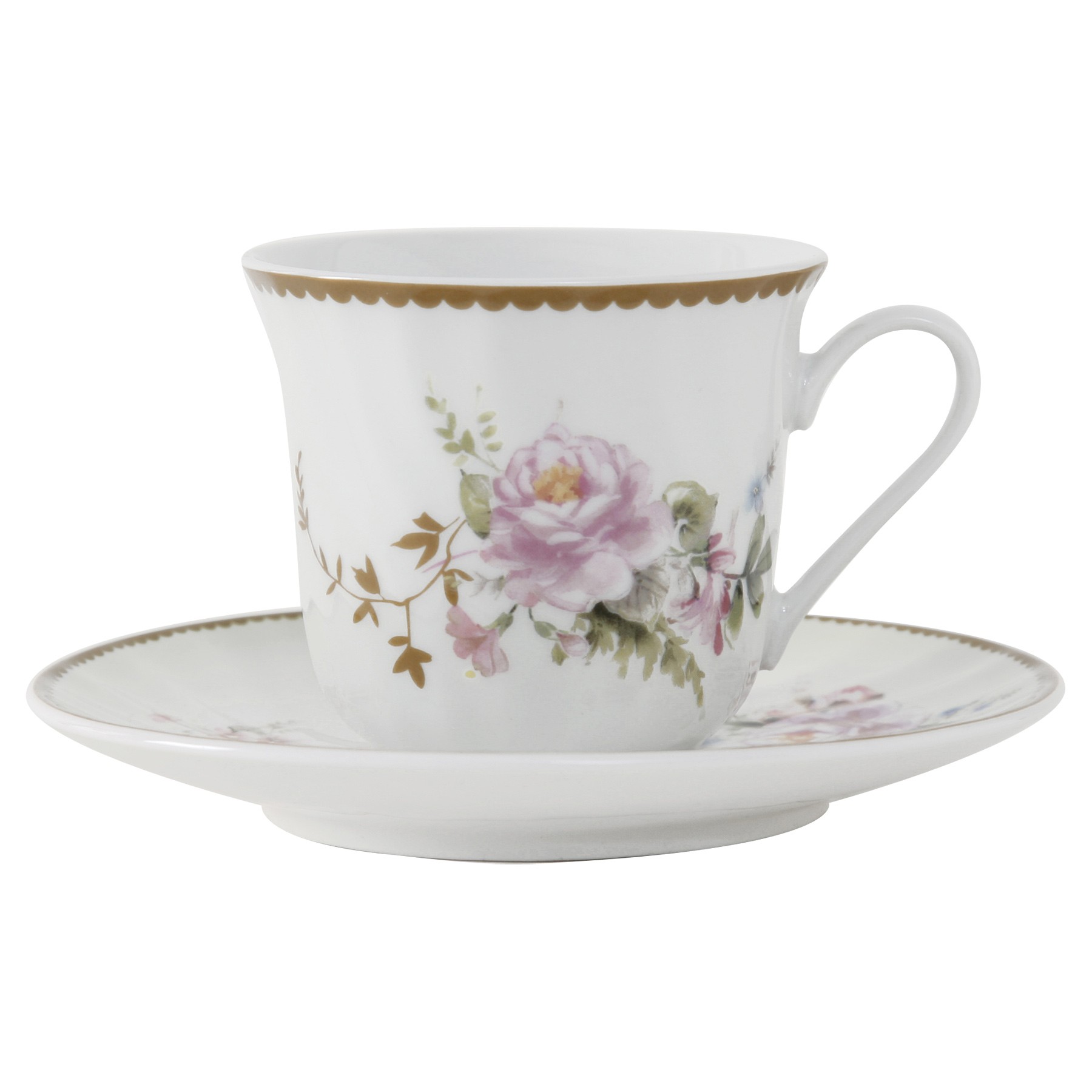 Timeless Rose Porcelain Teacup and Saucer - Set of 6