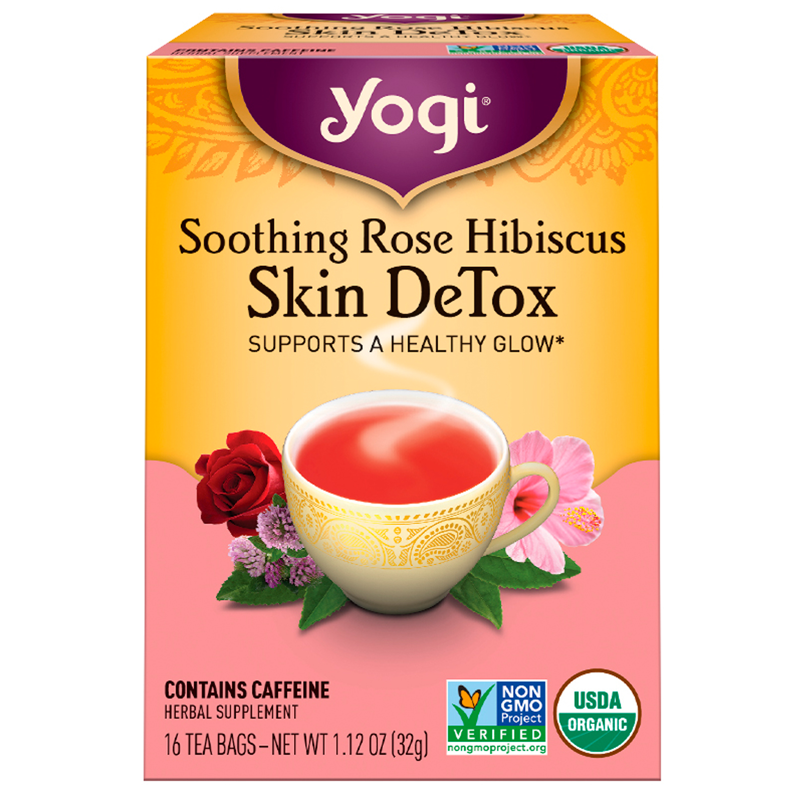 Yogi Tea, Skin DeTox, Soothing Rose Hibiscus, 16 Tea Bags, 1.12 oz ...