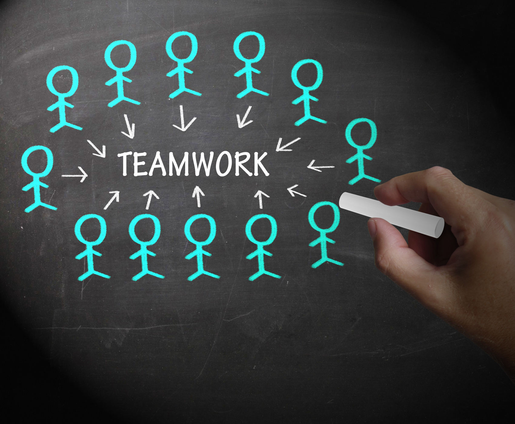 Teamwork stick figures shows working as a team photo