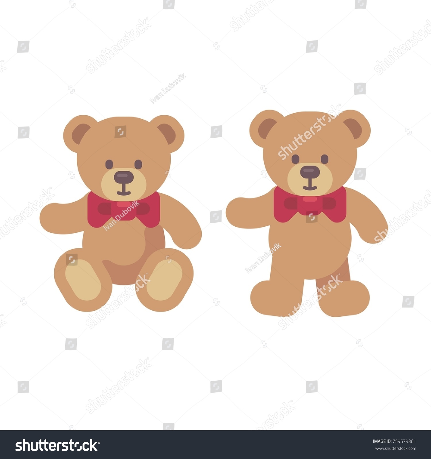 Teddy Bear Sitting Standing Flat Illustration Stock Vector HD ...