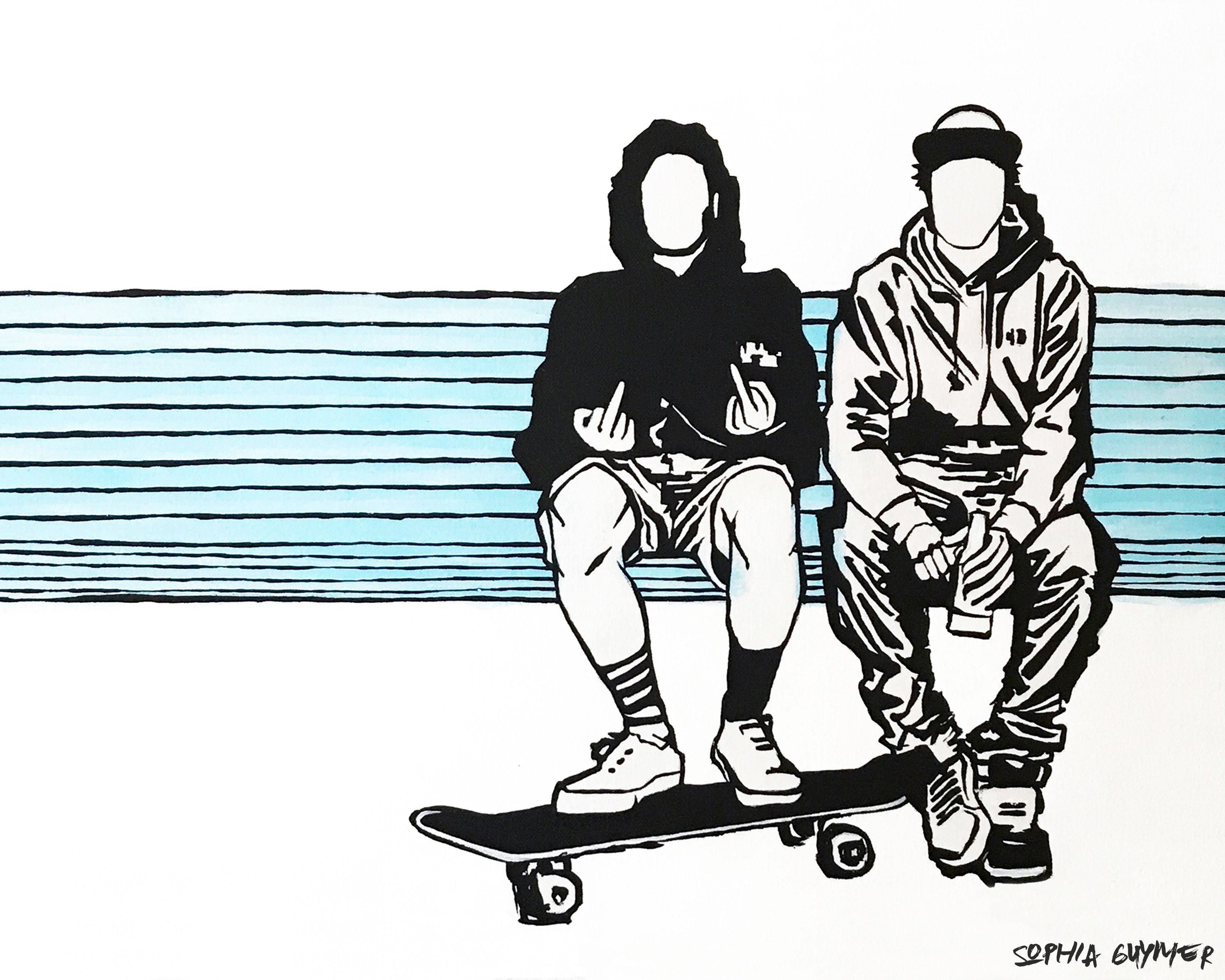 Skaters, skateboarding, skating, skate art, simple, black and white ...