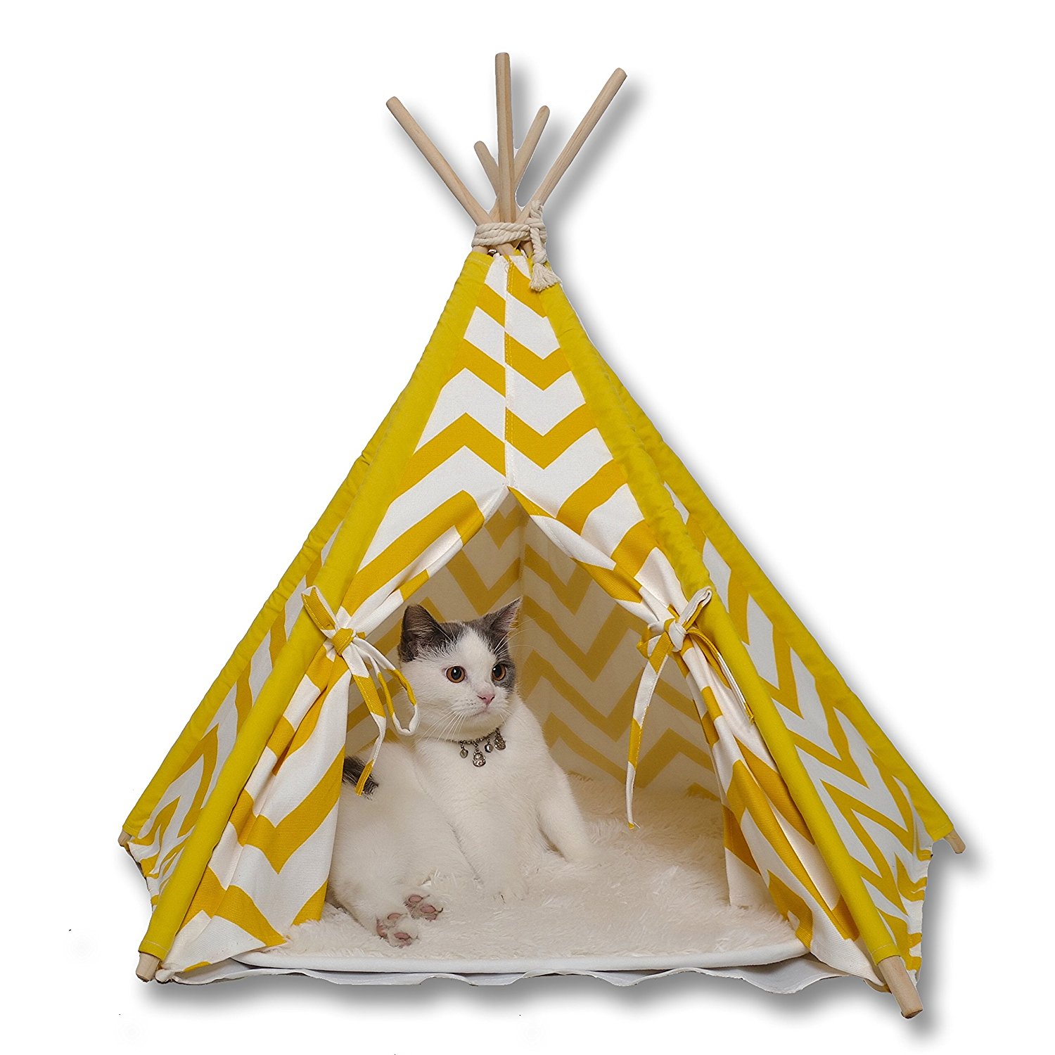 Amazon.com : little dove Yellow Stripe Pet Teepee Indian Tents Wood ...