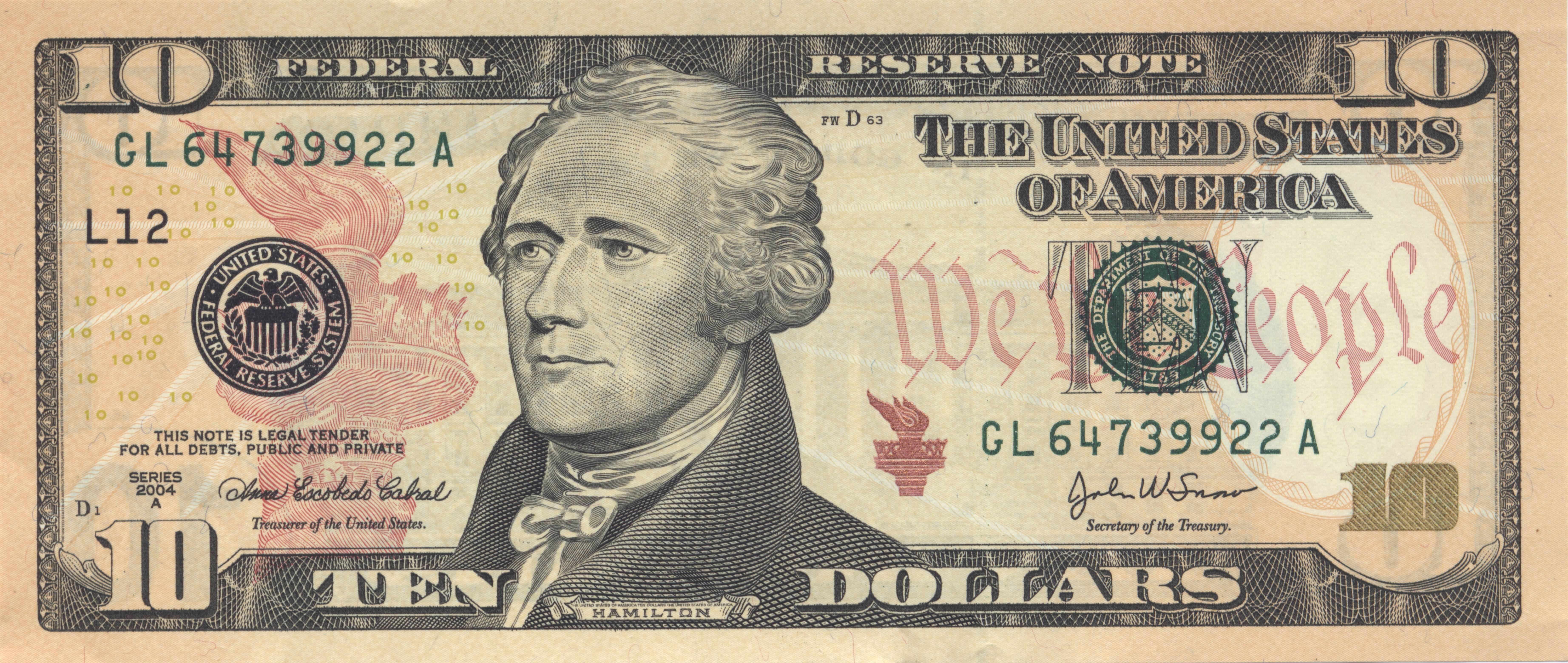 Apparently Wikipedia has a super hi-res picture of a 10 dollar bill ...