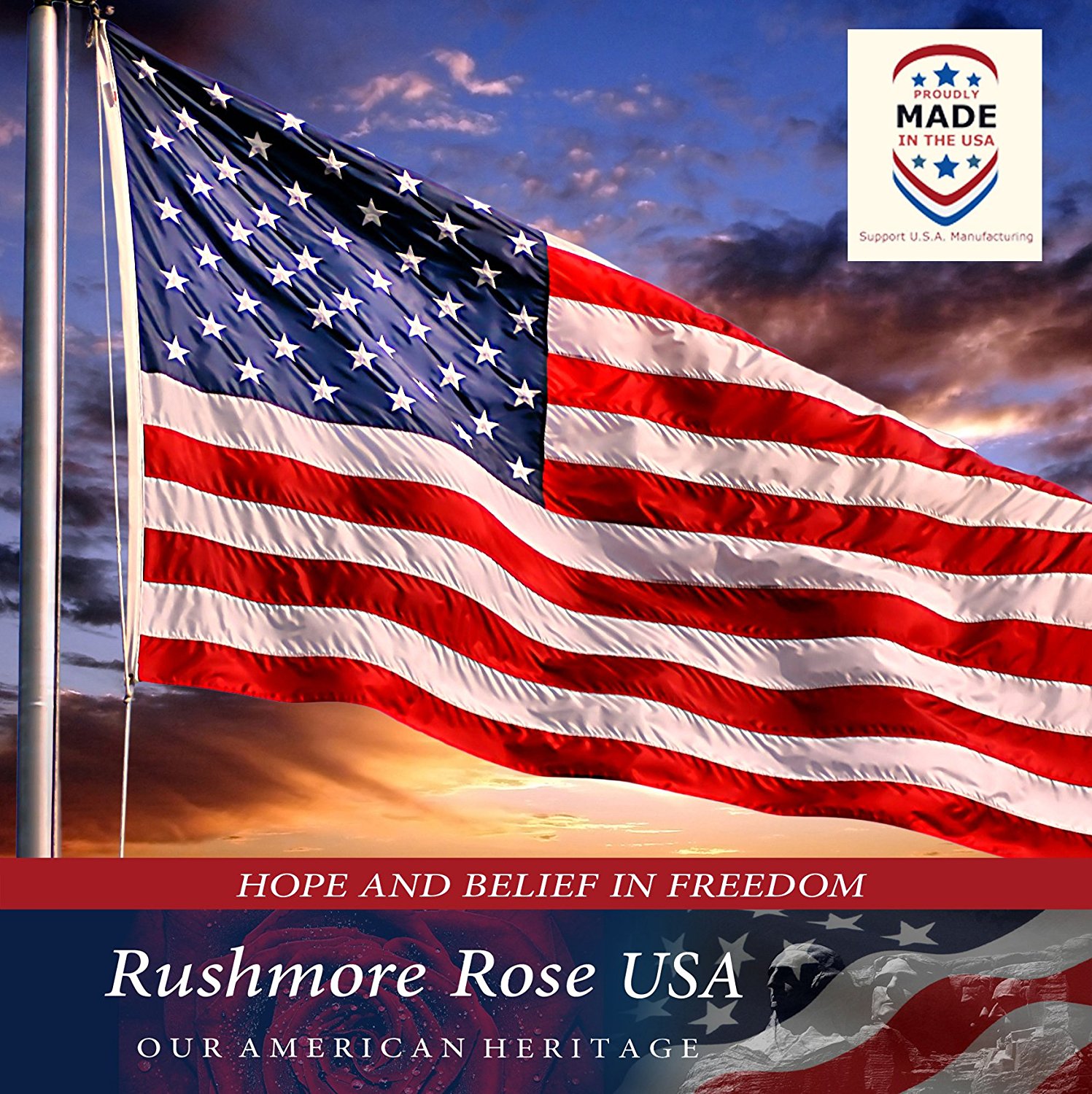 Amazon.com : Rushmore Rose USA American Flag - US Flag 3x5 - Made in ...