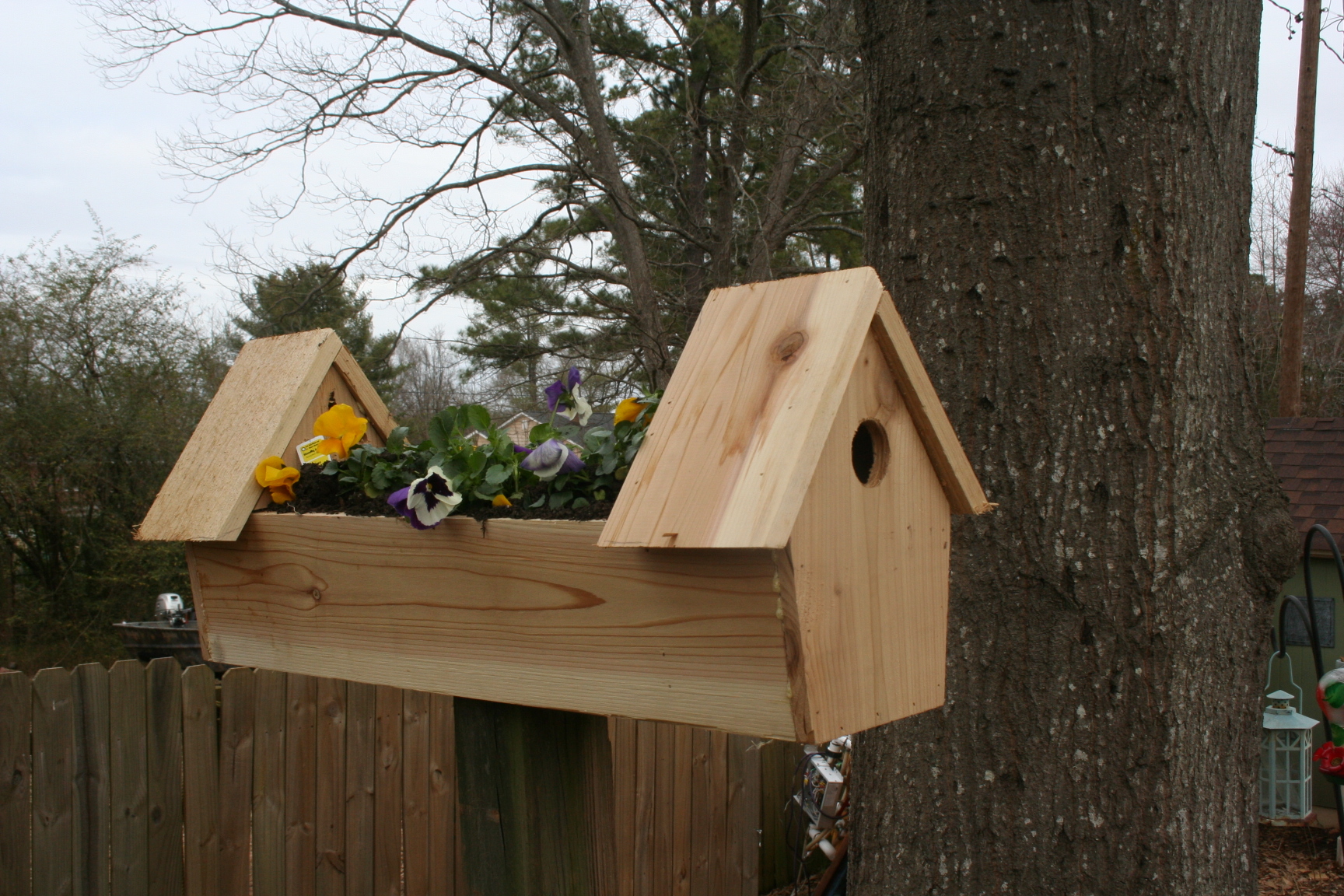 Cedar Double Bird House Planter