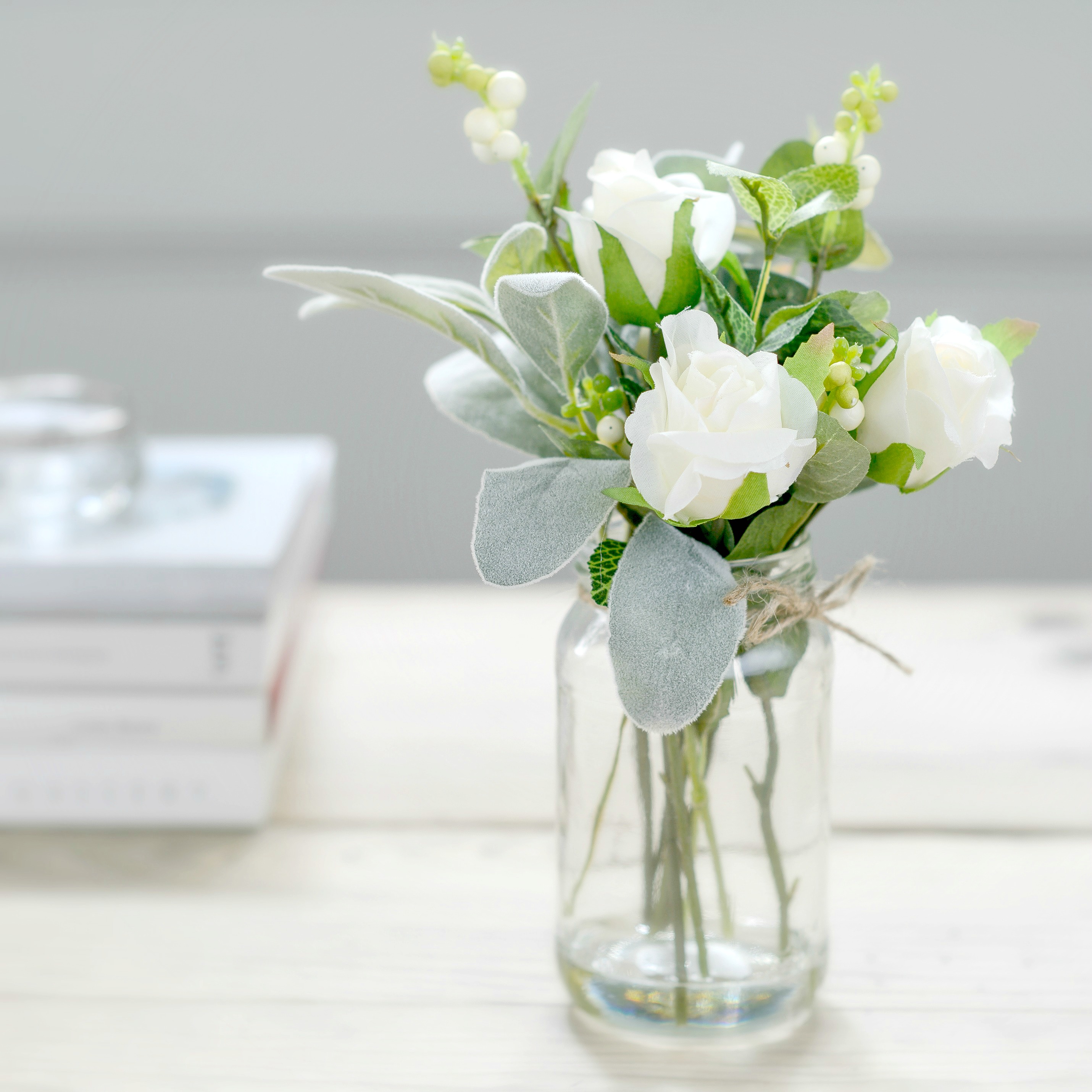 Faux Flower ~ White Rose Bud Posy Jar | Flower Studio Shop