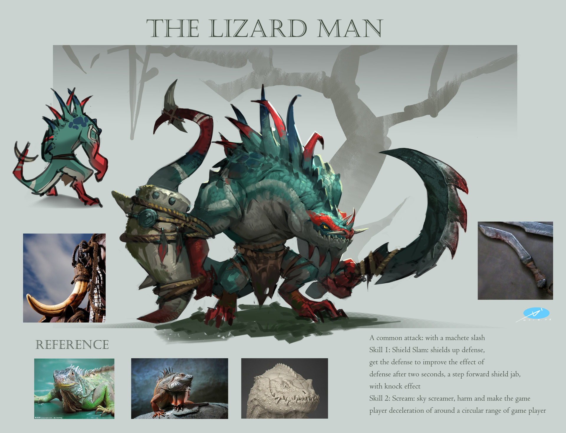 ArtStation - Design of the monster-The lizard man, Xuexiang Zhang