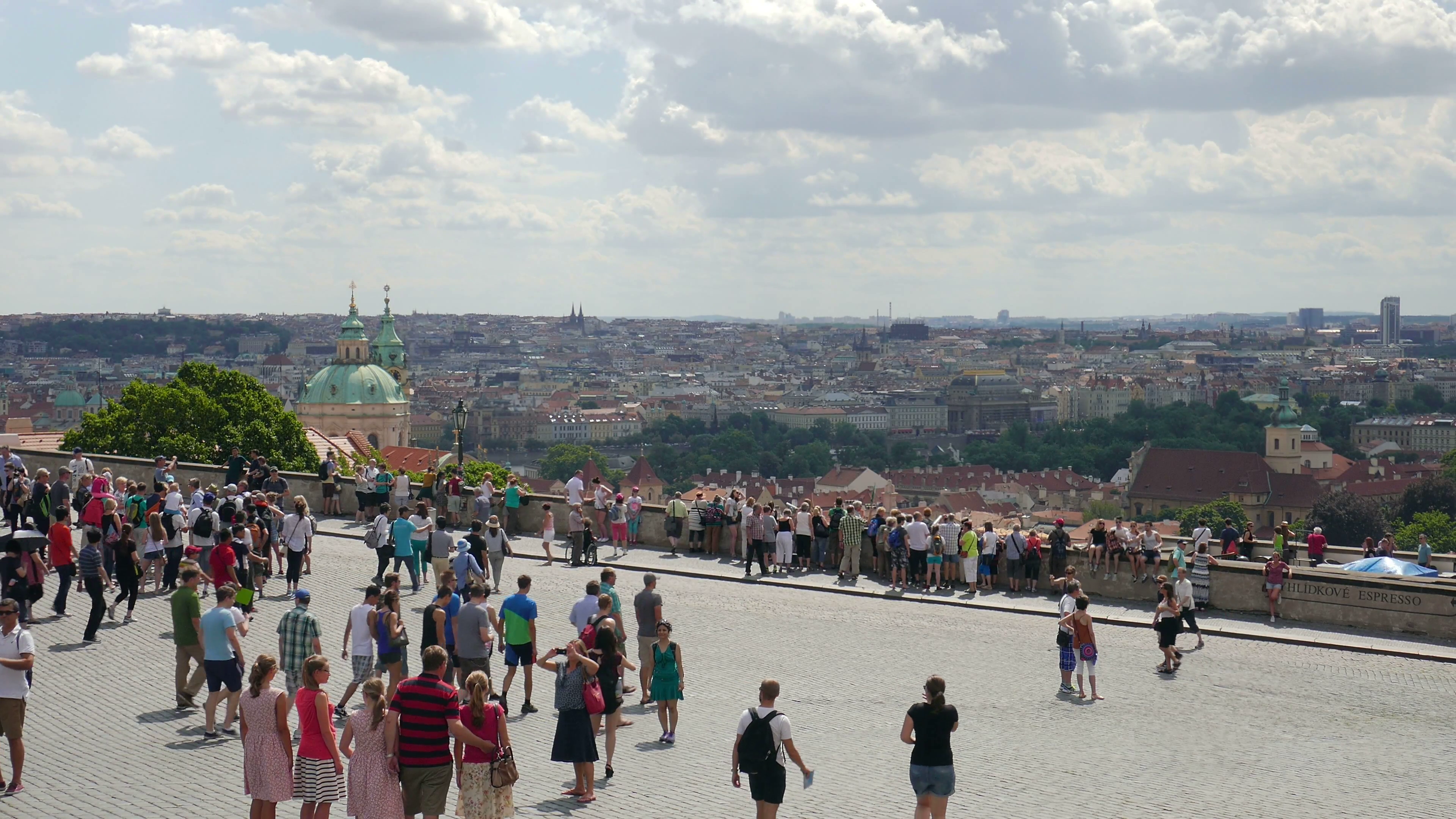 Prague, Czech Republic. Tourists look at the panorama of Prague ...