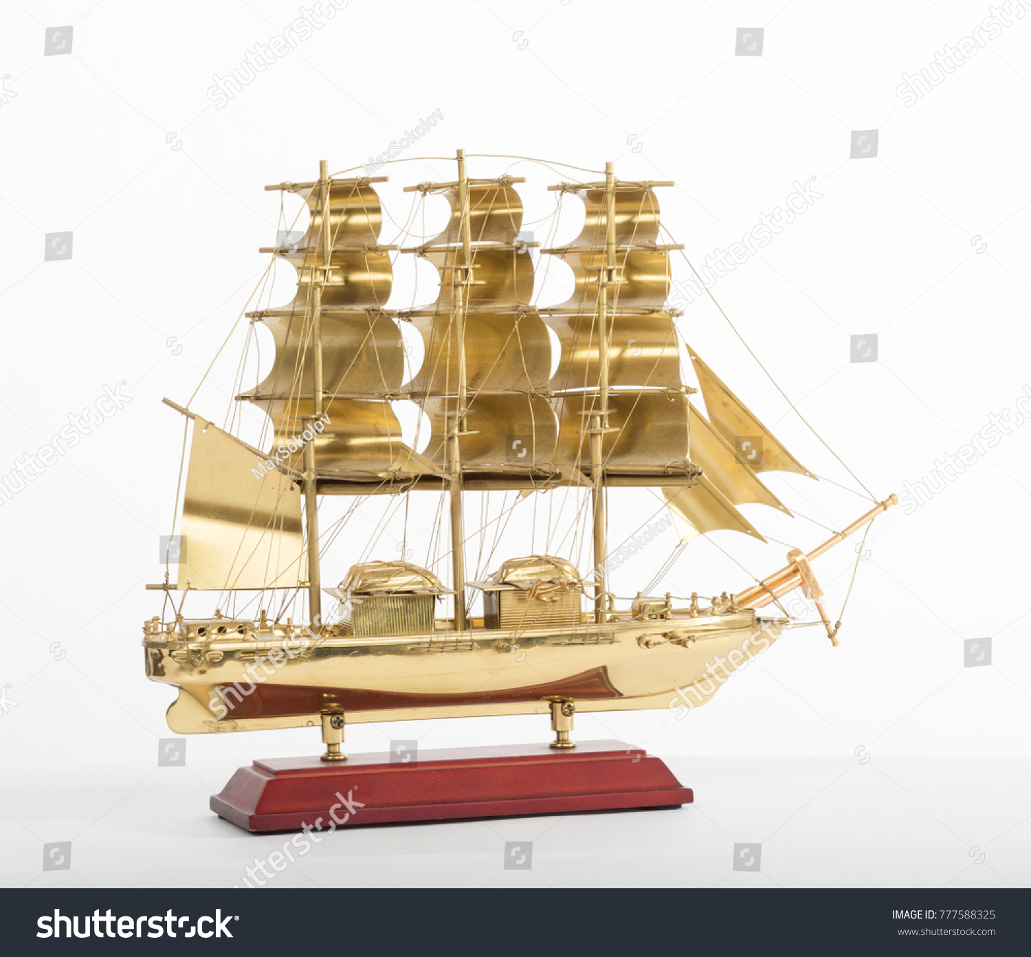 Ship Model Golden Frigate On Stand Stock Photo (Royalty Free ...