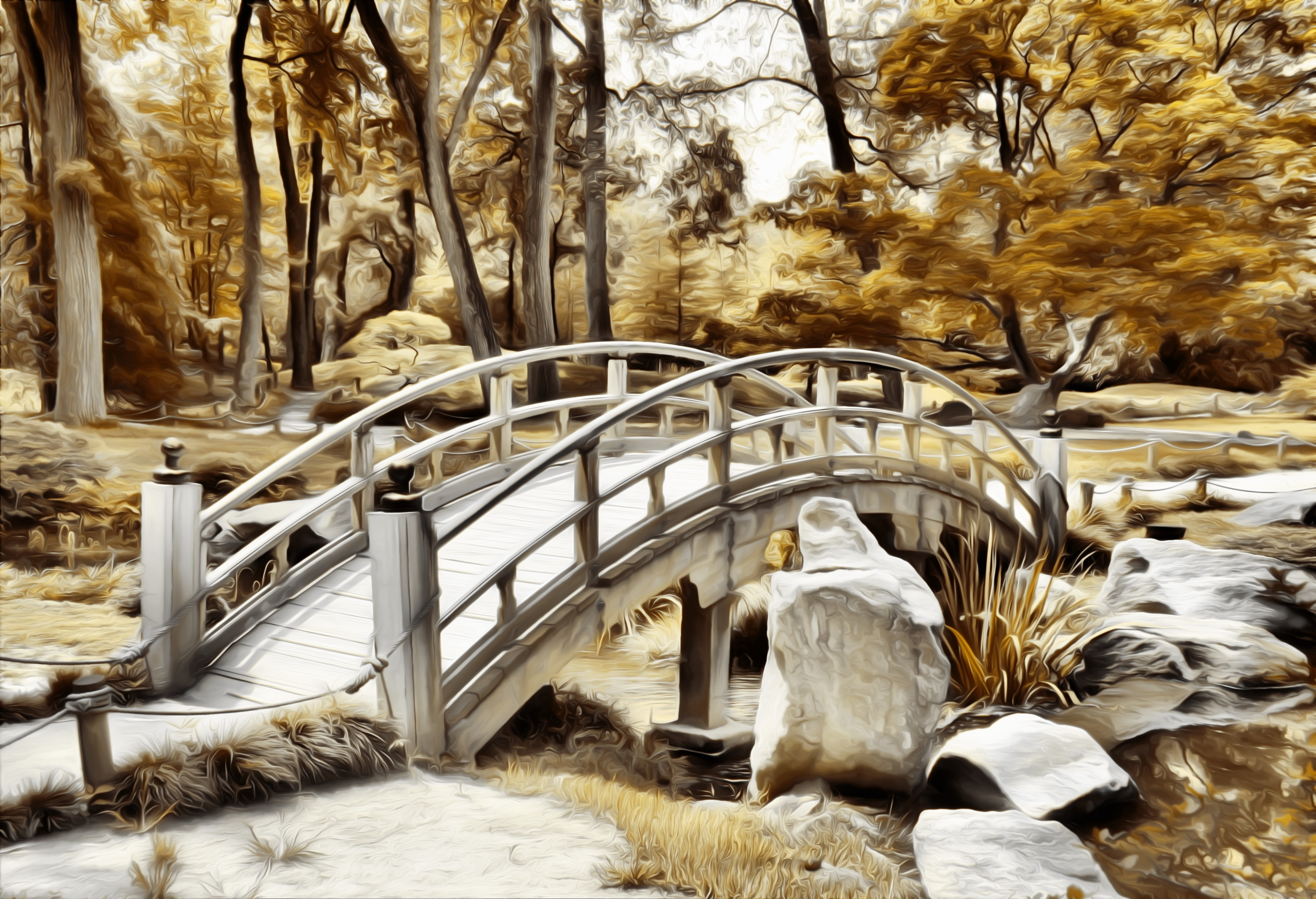 The Woodland Bridge, Autumn, Bridge, Creek, Fall, HQ Photo