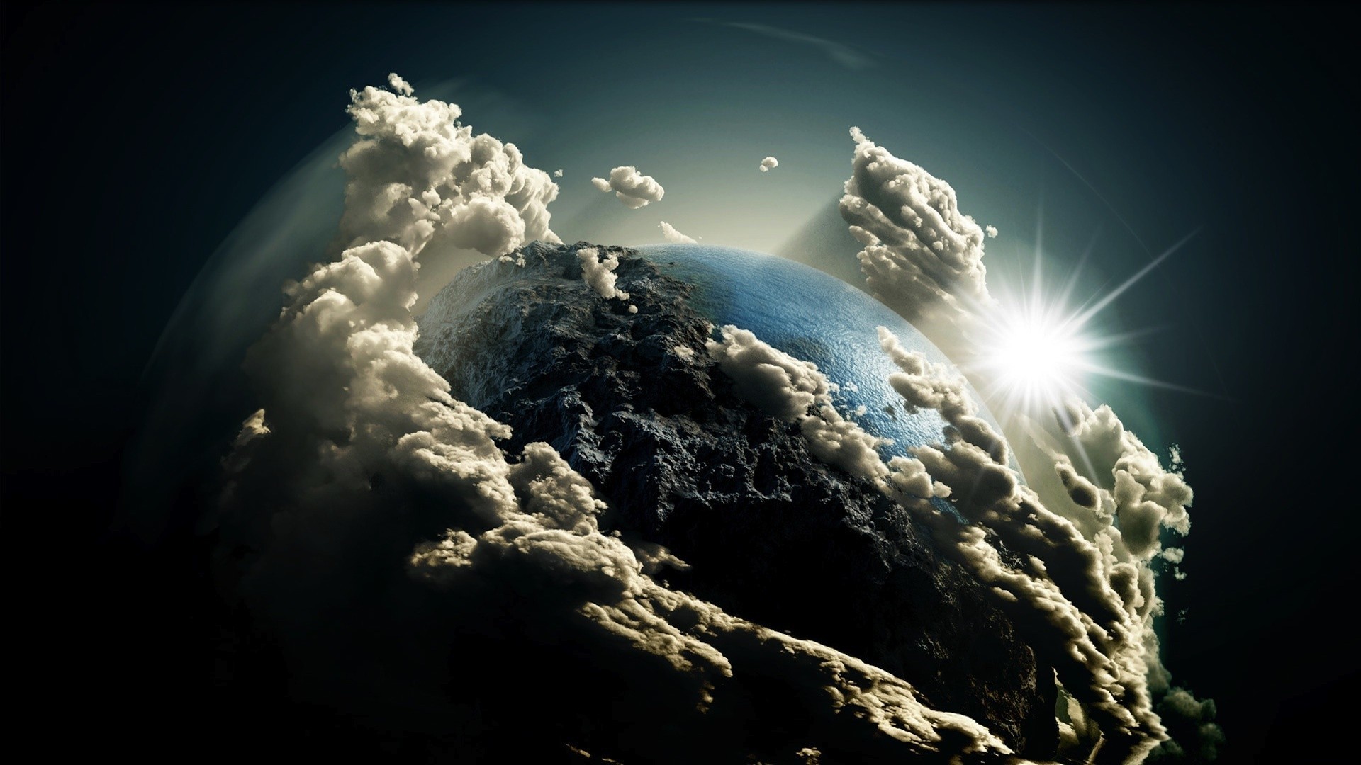 Wallpaper thick clouds around planet free desktop background