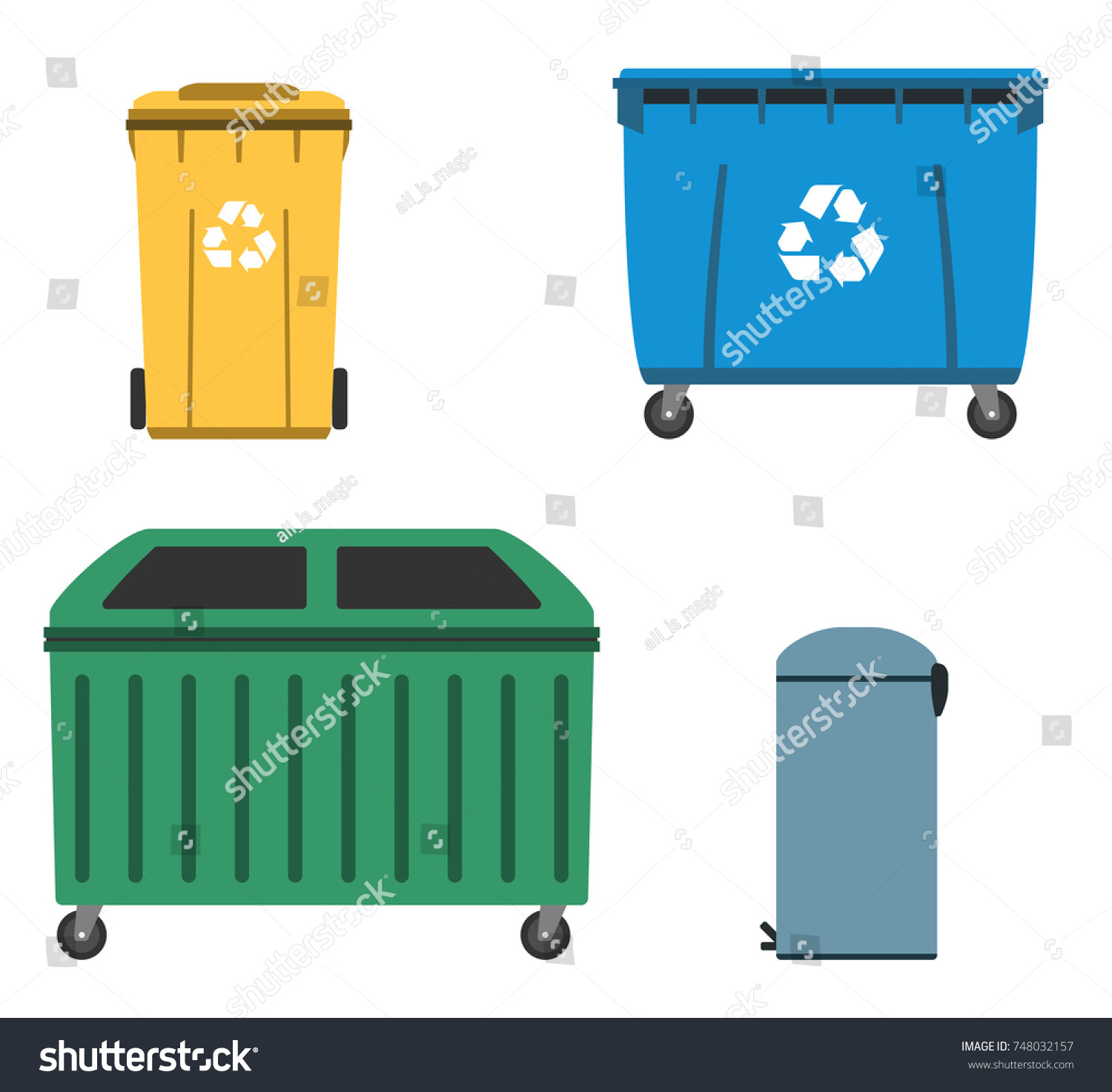 Thrash Recycling Can Garbage Container Set Stock Vector 748032157 ...