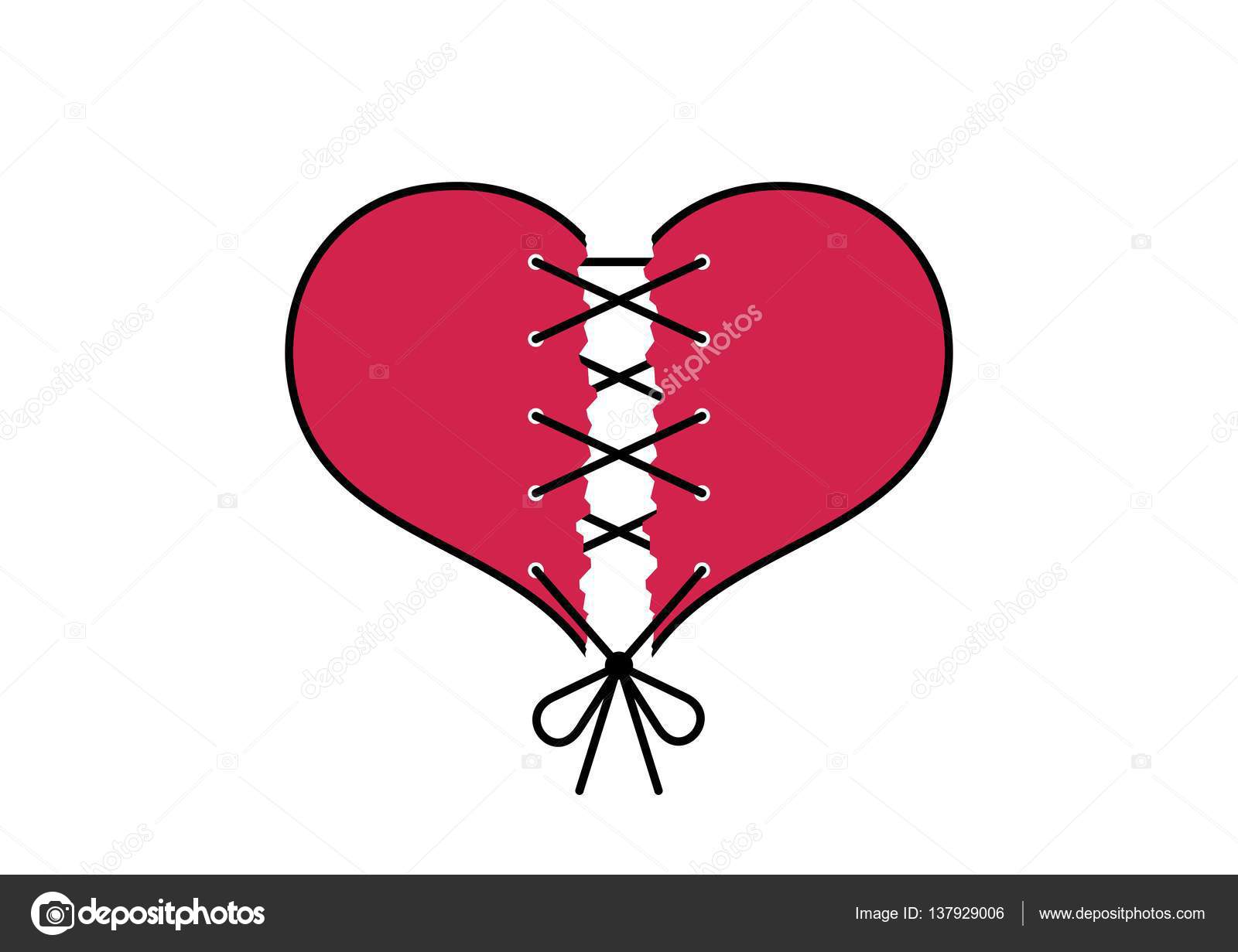 Broken heart sewn with thread - vector card for Valentine's Day ...