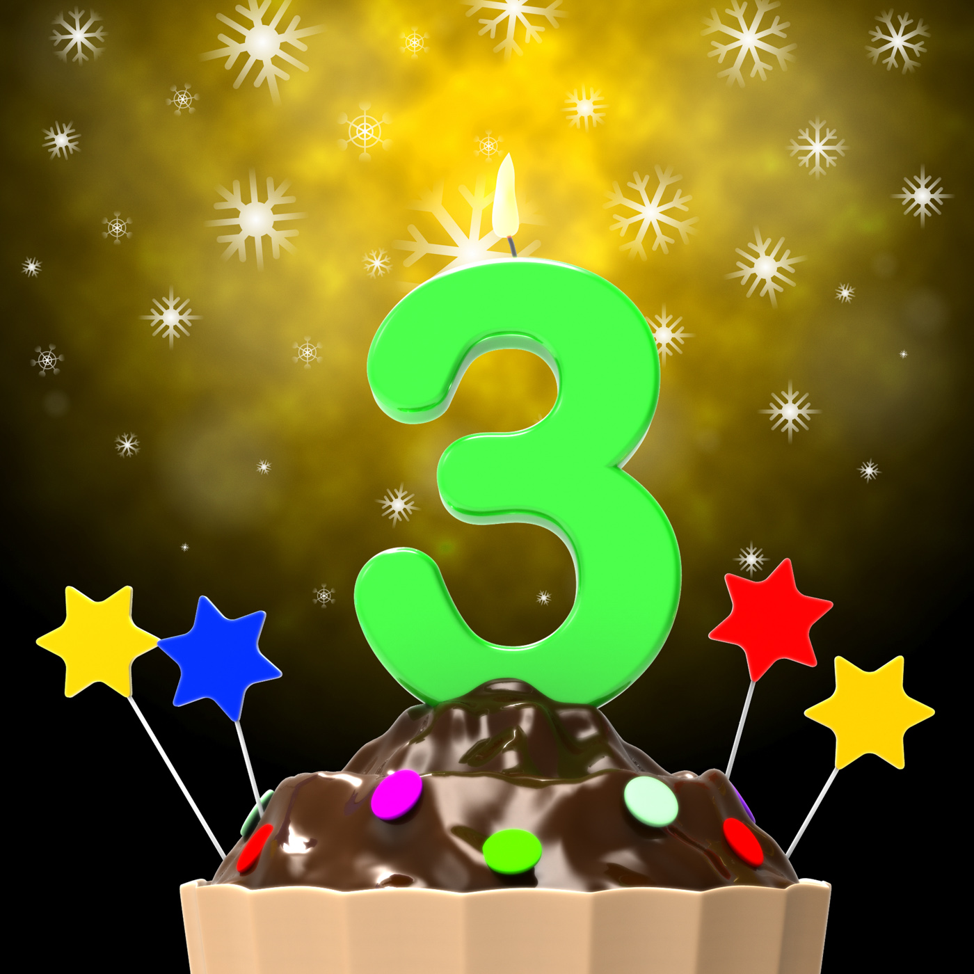 Three candle on cupcake means decorated cakes and candles photo