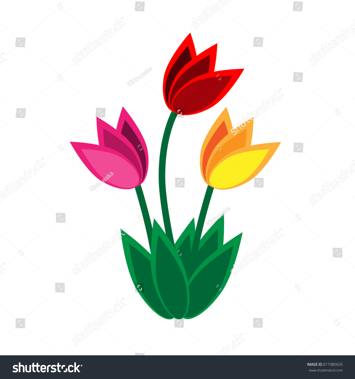 Three Colorful Tulips Vector Isolated On Stock Vector HD (Royalty ...