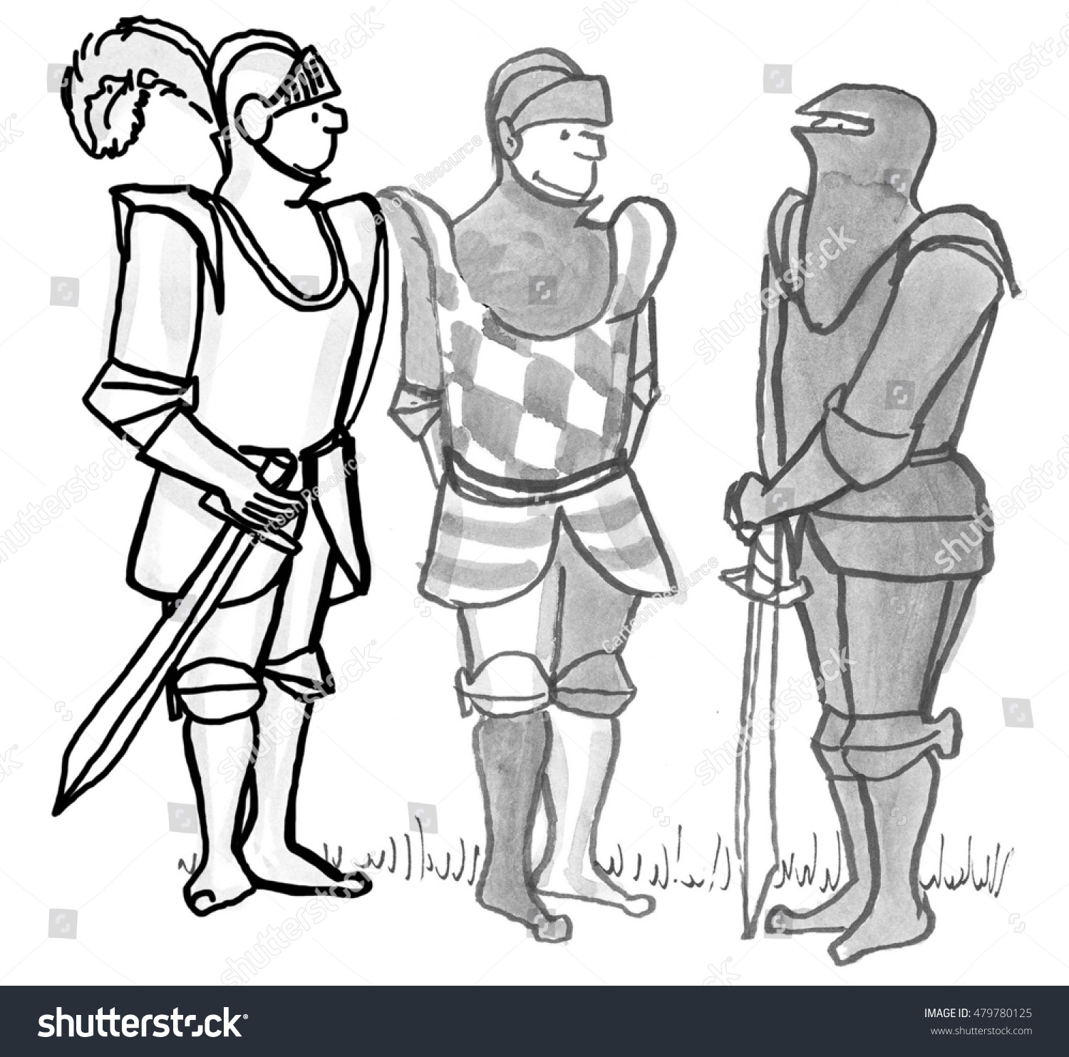 Illustration Three Knights Wearing Armor Stock Illustration ...