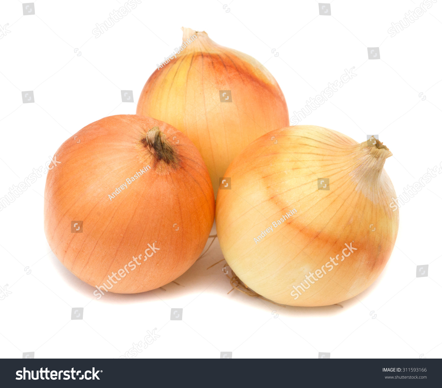 Three Onions Isolated On White Background Stock Photo (Royalty Free ...