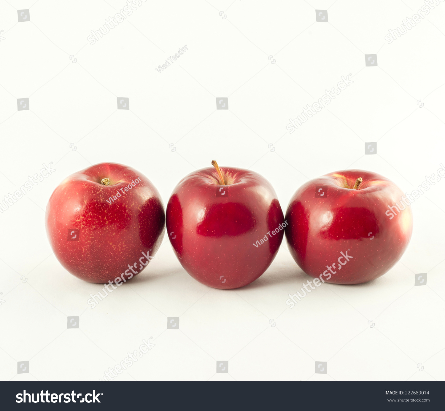 Three Red Apples Row Isolated On Stock Photo (Royalty Free ...