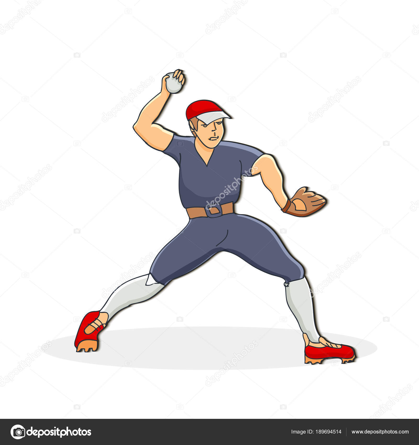 Vector illustration of a baseball player throwing the ball. Cute ...