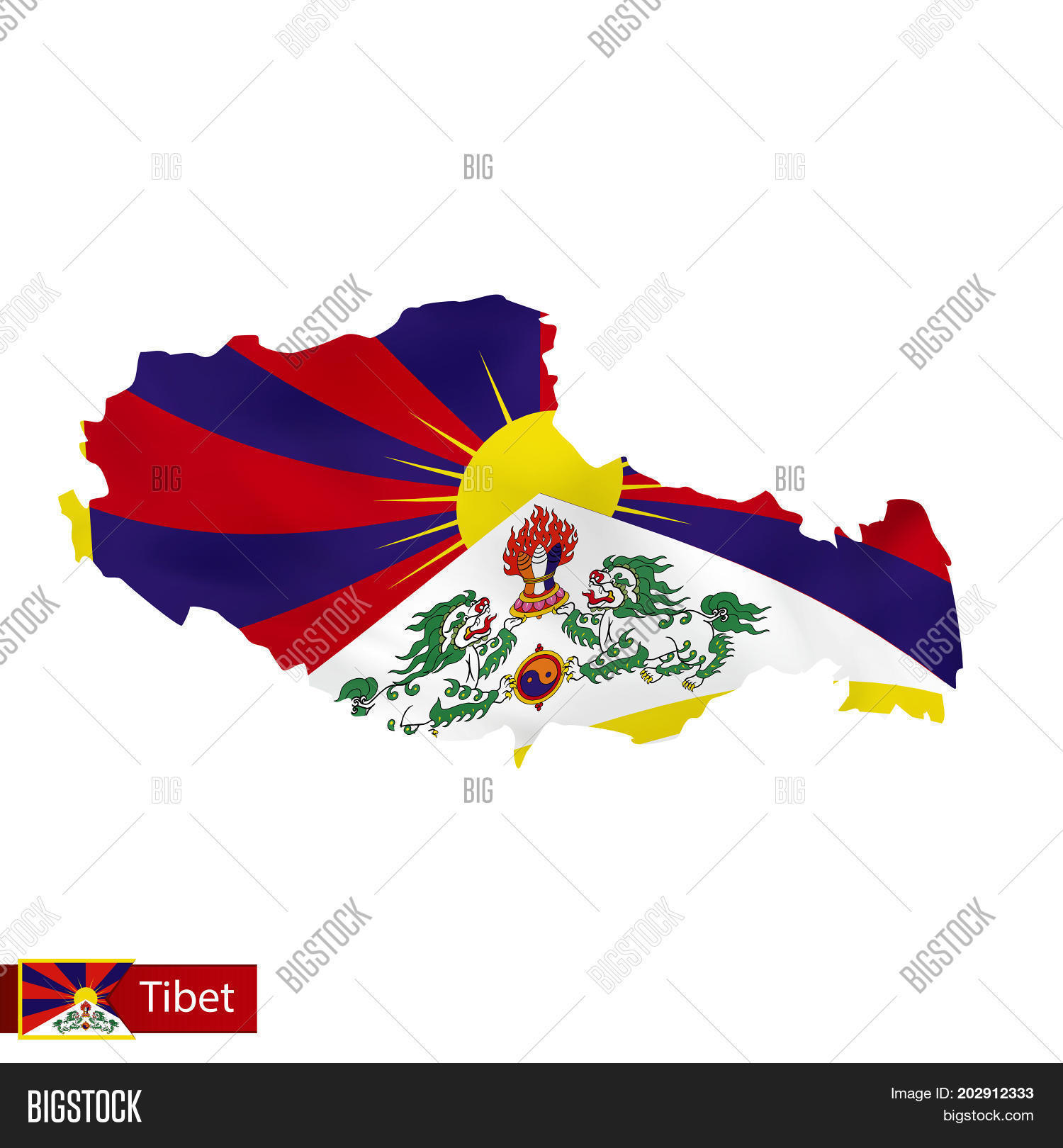 Tibet Map Waving Flag Country Vector & Photo | Bigstock