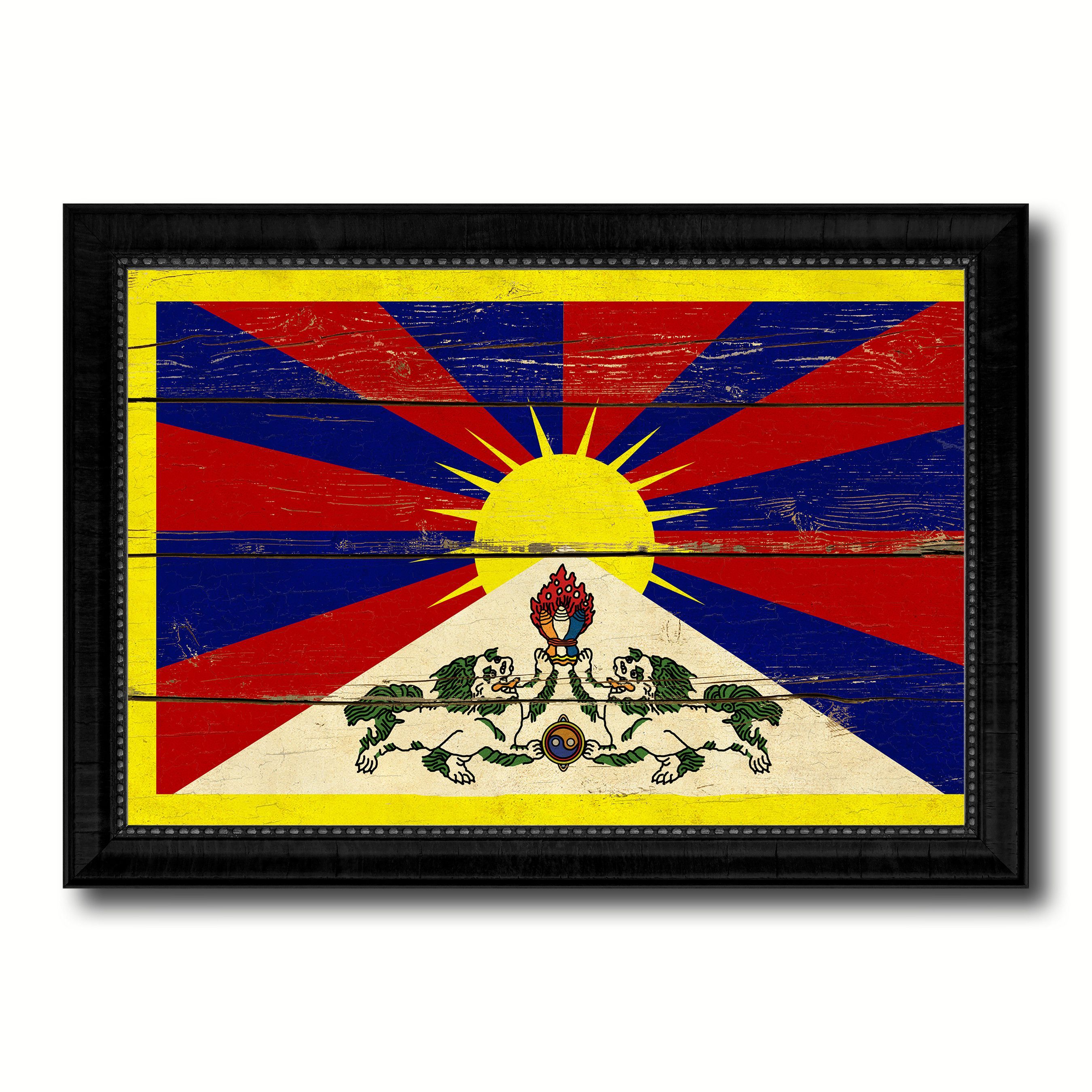 Tibet Country Flag Vintage Canvas Print with Black Picture Frame ...