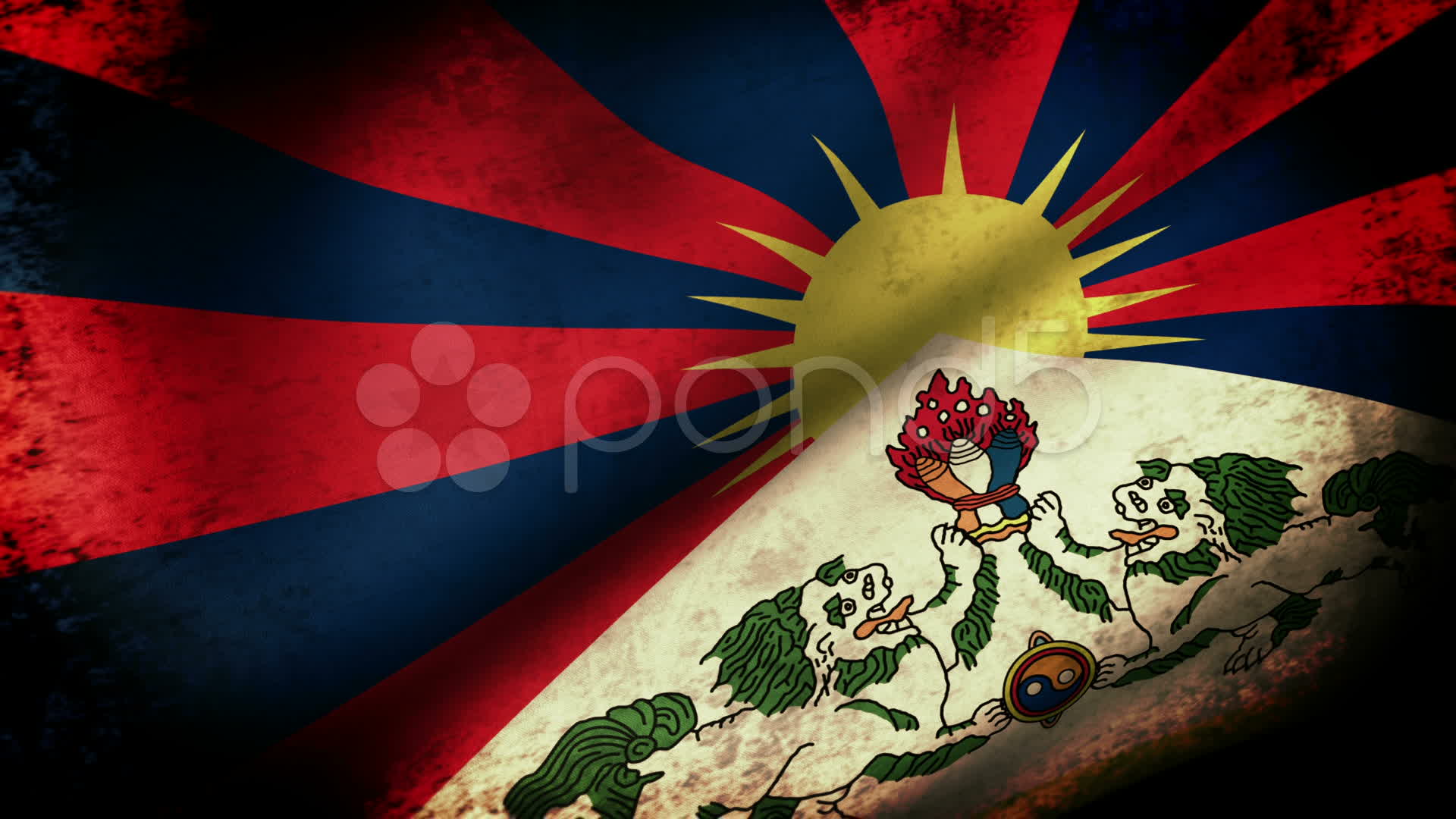 Tibet Flag Waving, grunge look ~ Video Clip #11309402