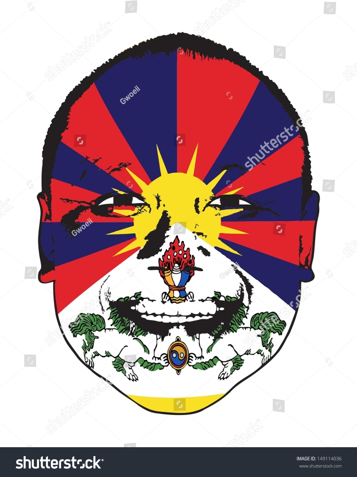 Tibet Flag On Face Isolated Against Stock Vector 149114036 ...