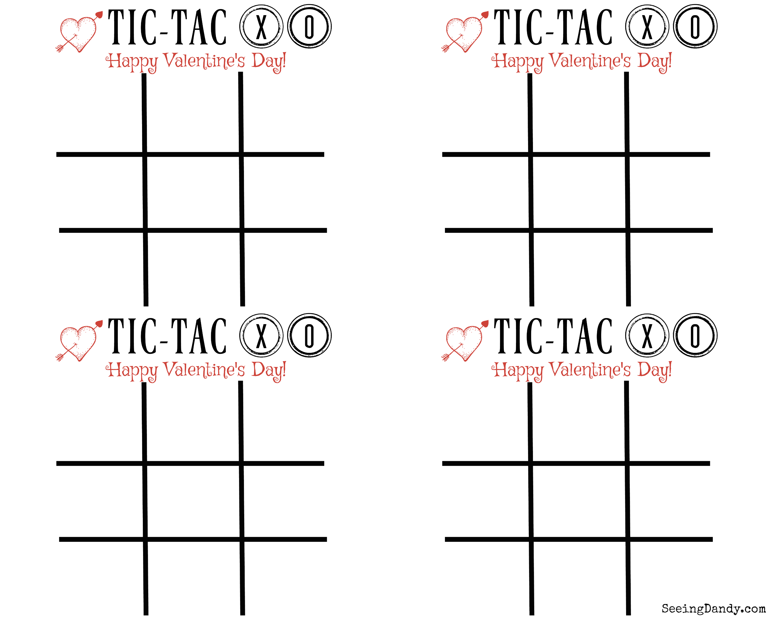 Free Printable Tic Tac XO Valentine's Day Cards - Seeing Dandy