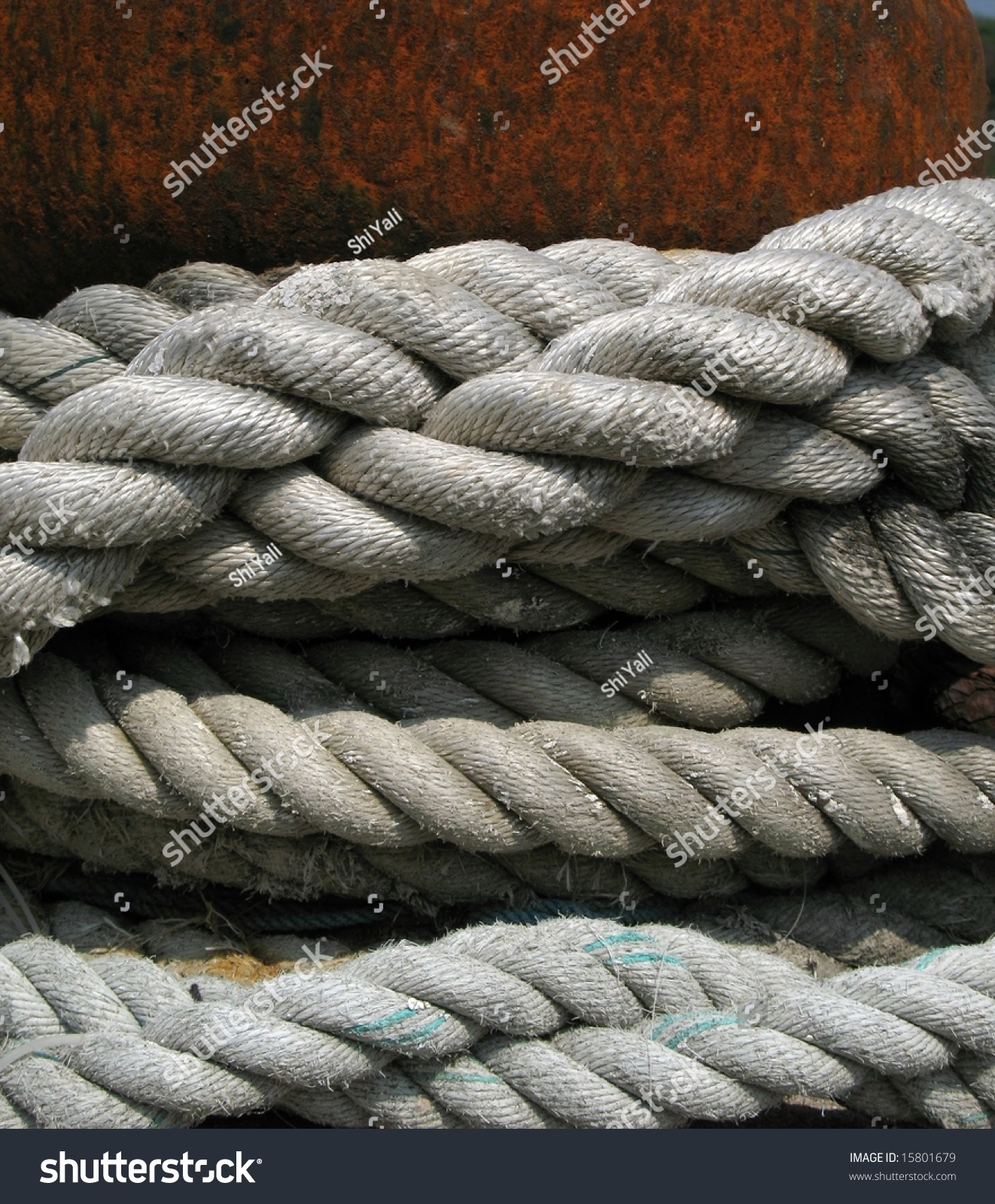Thick Ropes Tied Around Rusting Mooring Stock Photo 15801679 ...