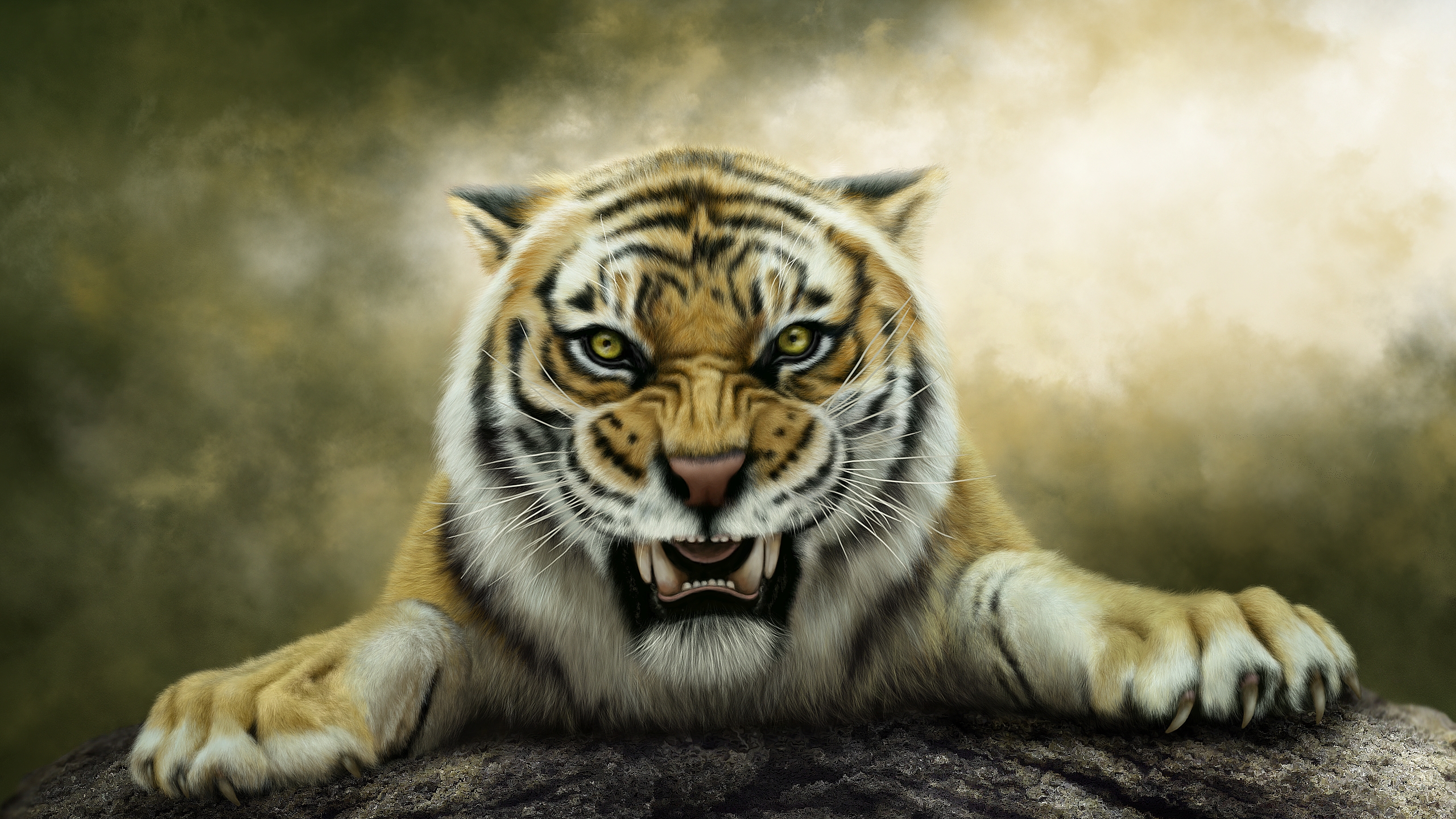 Wallpaper Tiger, Artwork, Roaring, Animals, #244