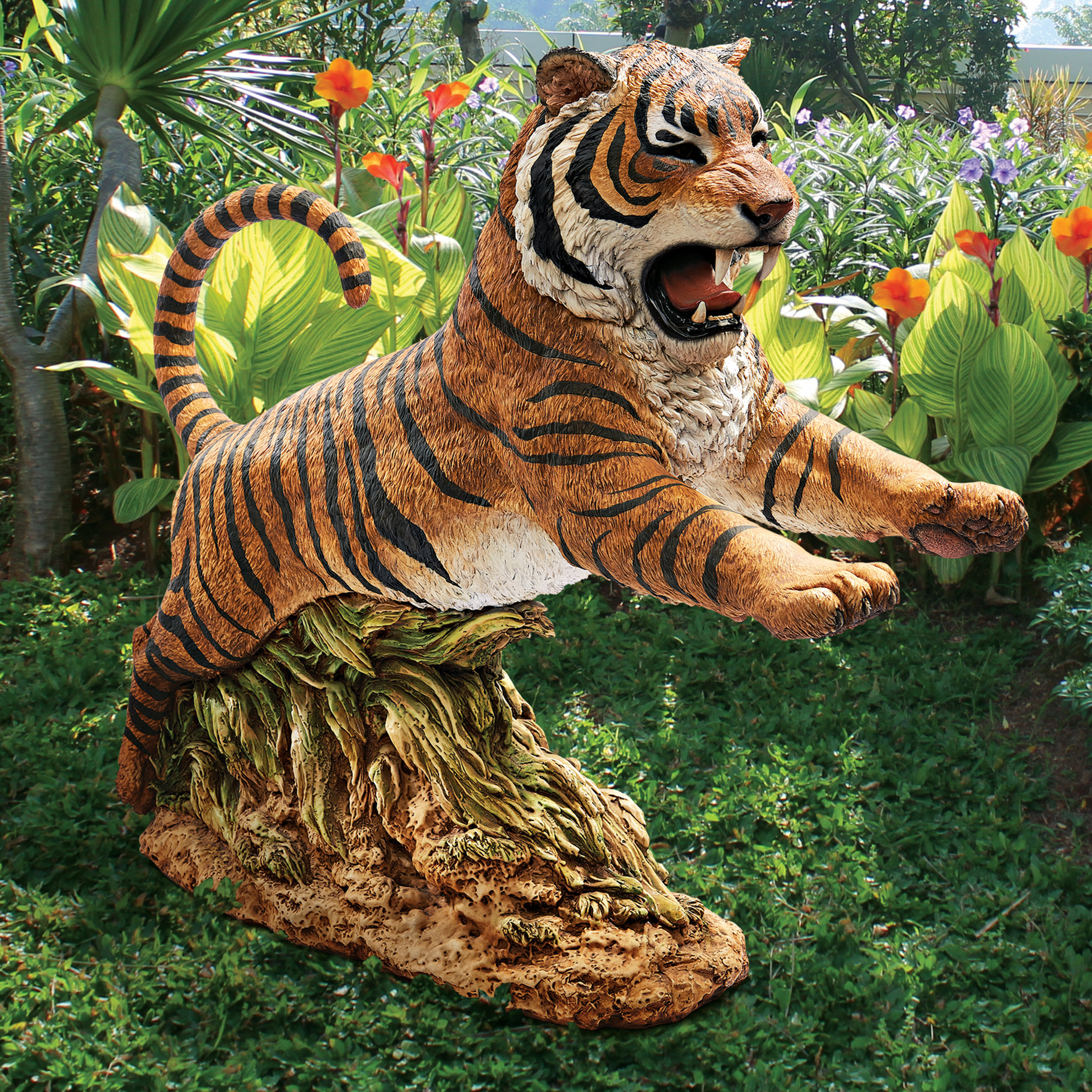 Design Toscano Jungle Cat Leaping Bengal Tiger Statue | Wayfair