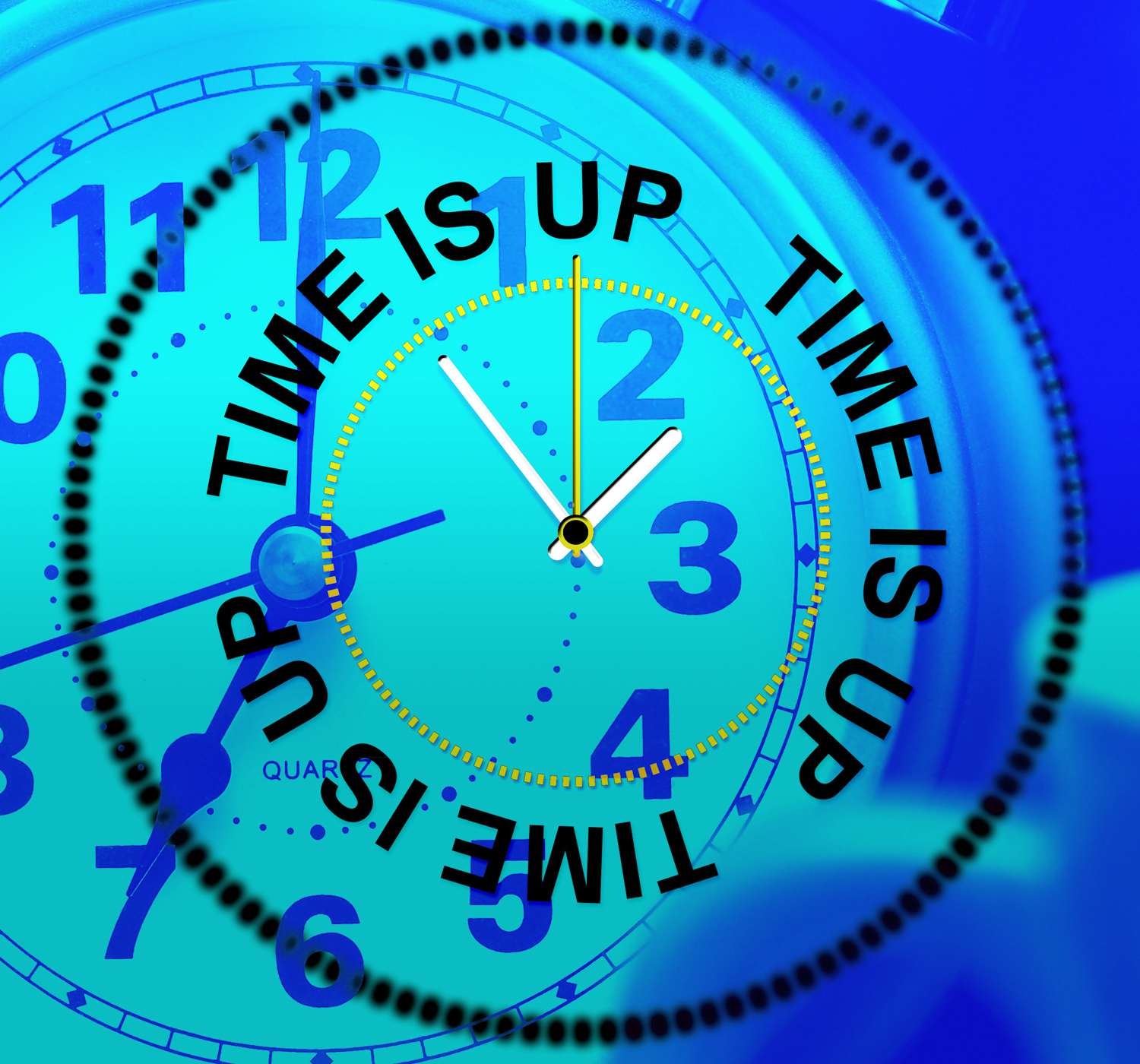 Time is up indicates behind schedule and checking photo