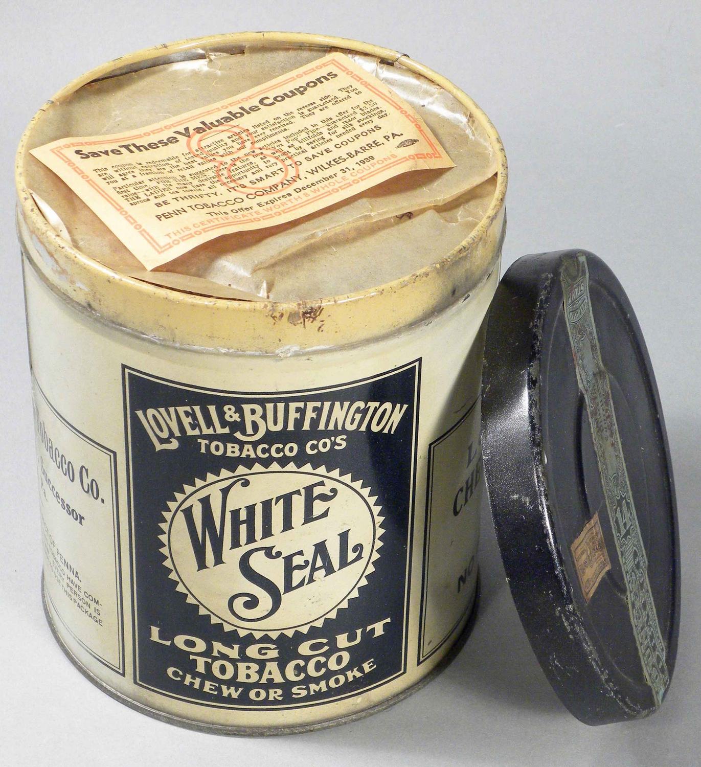 Full, White Seal Long Cut Tobacco Tin