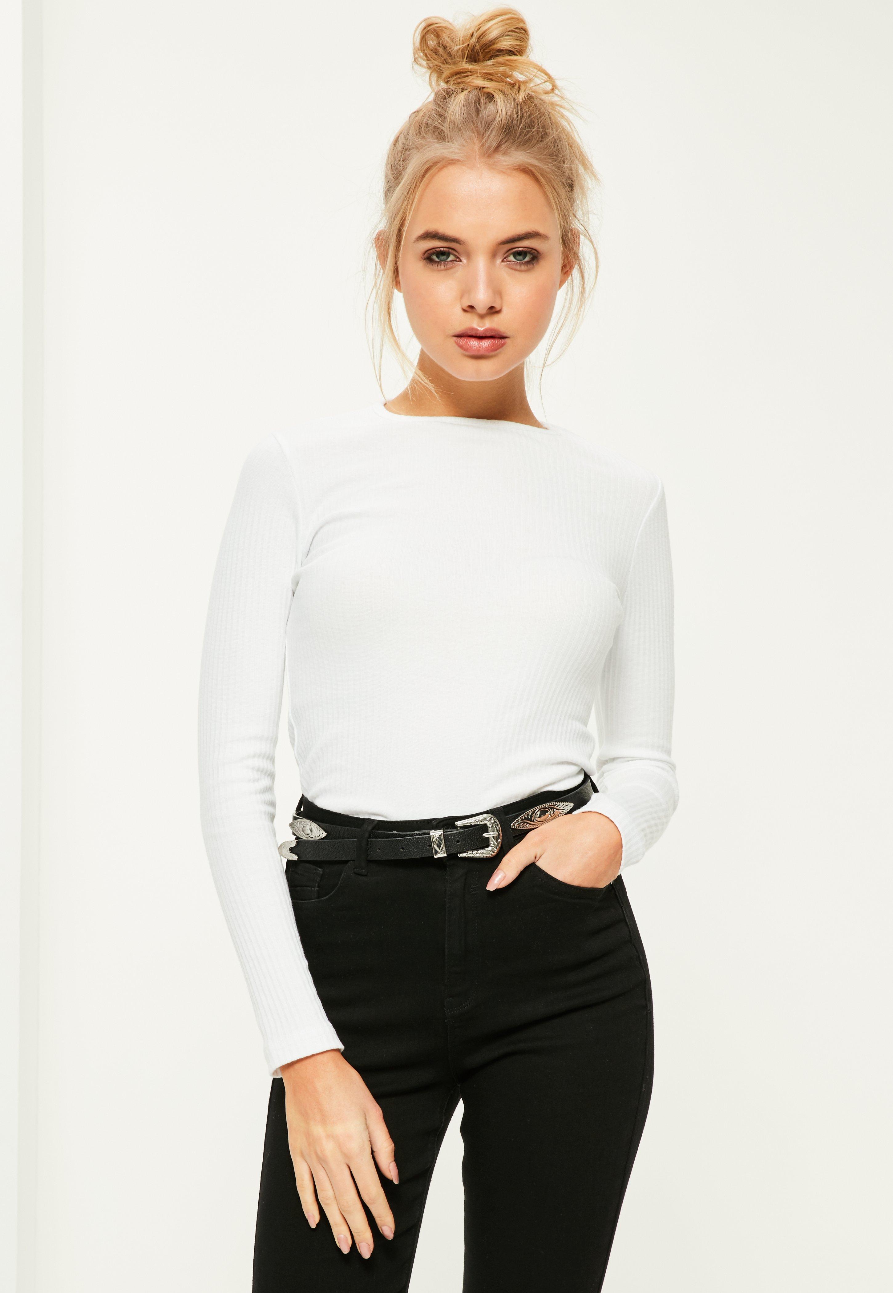 Crew Neck Ribbed Top White | Missguided