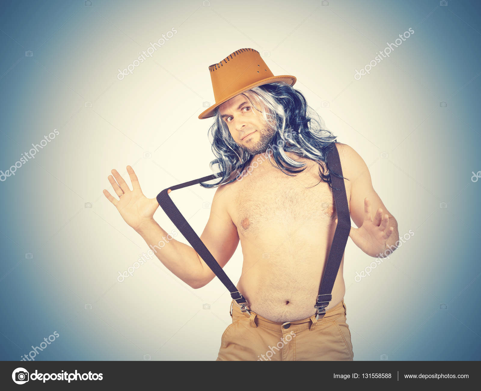 Funny man in hat Topless — Stock Photo © volkovslava #131558588