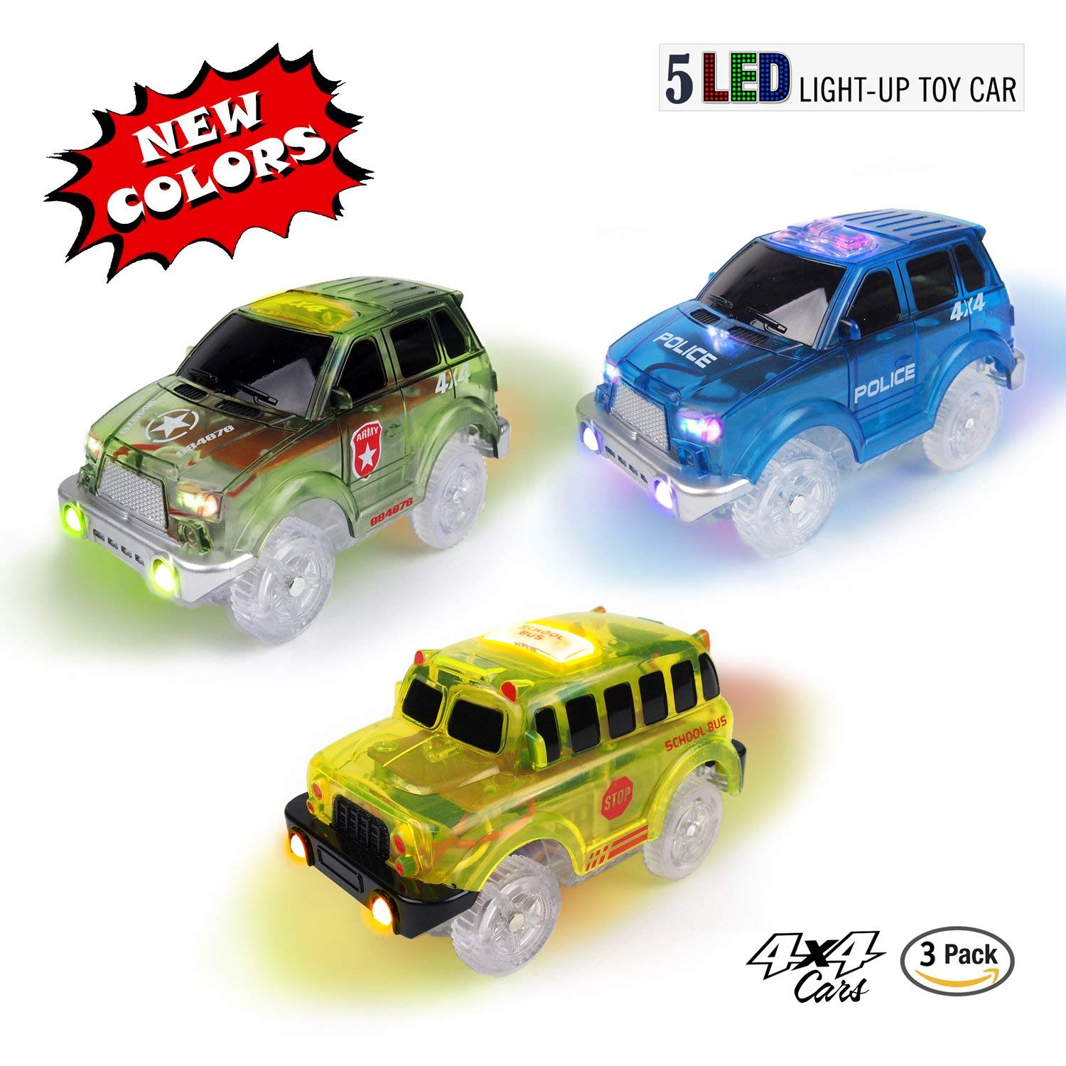 Amazon.com: [3-Pack] Light-Up Replacement Track Race Car Toy | 4X4 ...