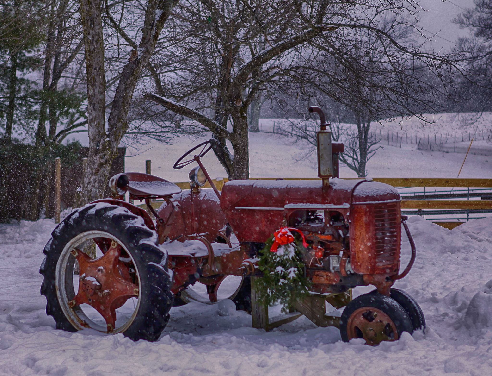 Winter snow nature landscape tractor farm rustic wallpaper ...
