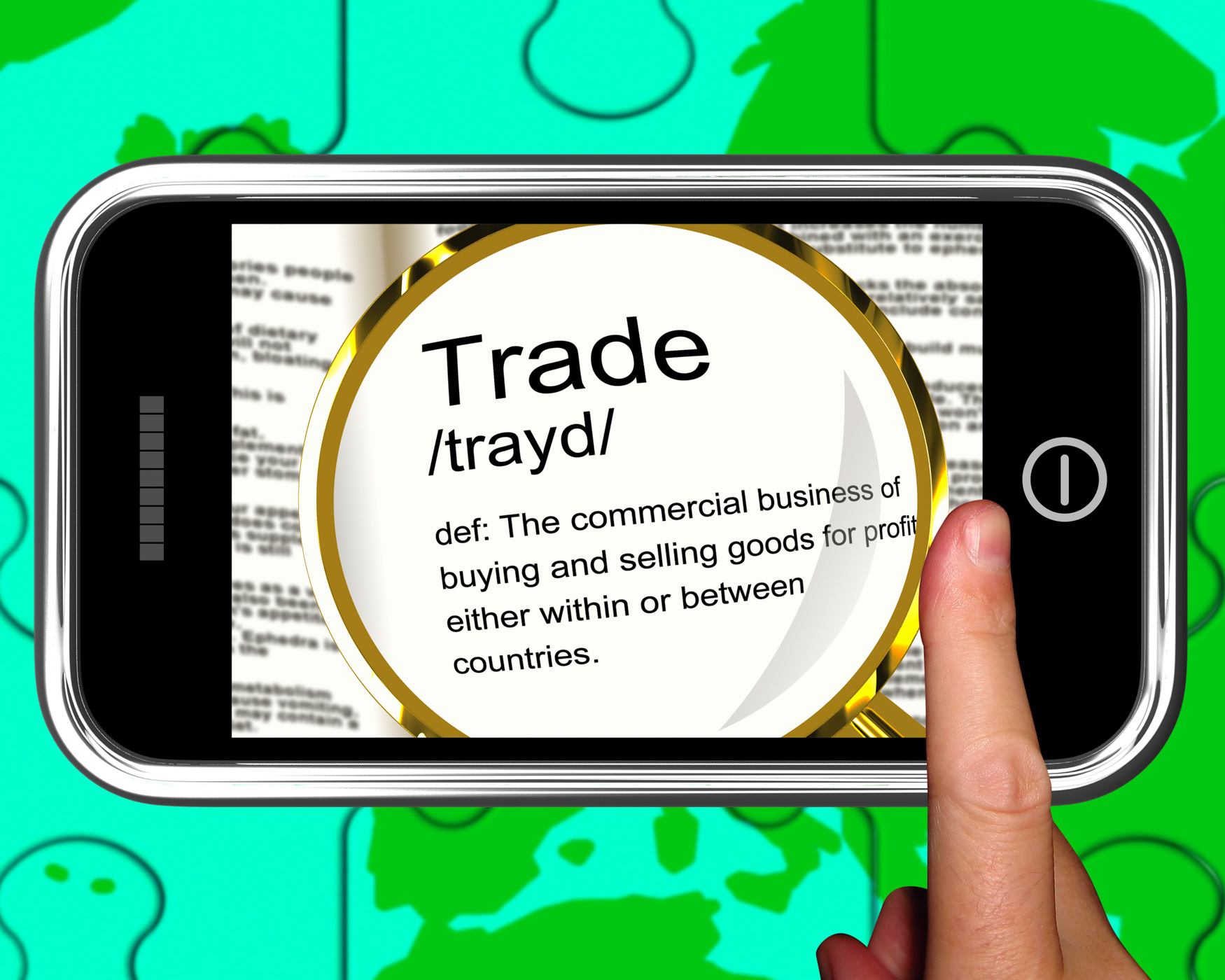 Trade definition on smartphone showing exportation photo
