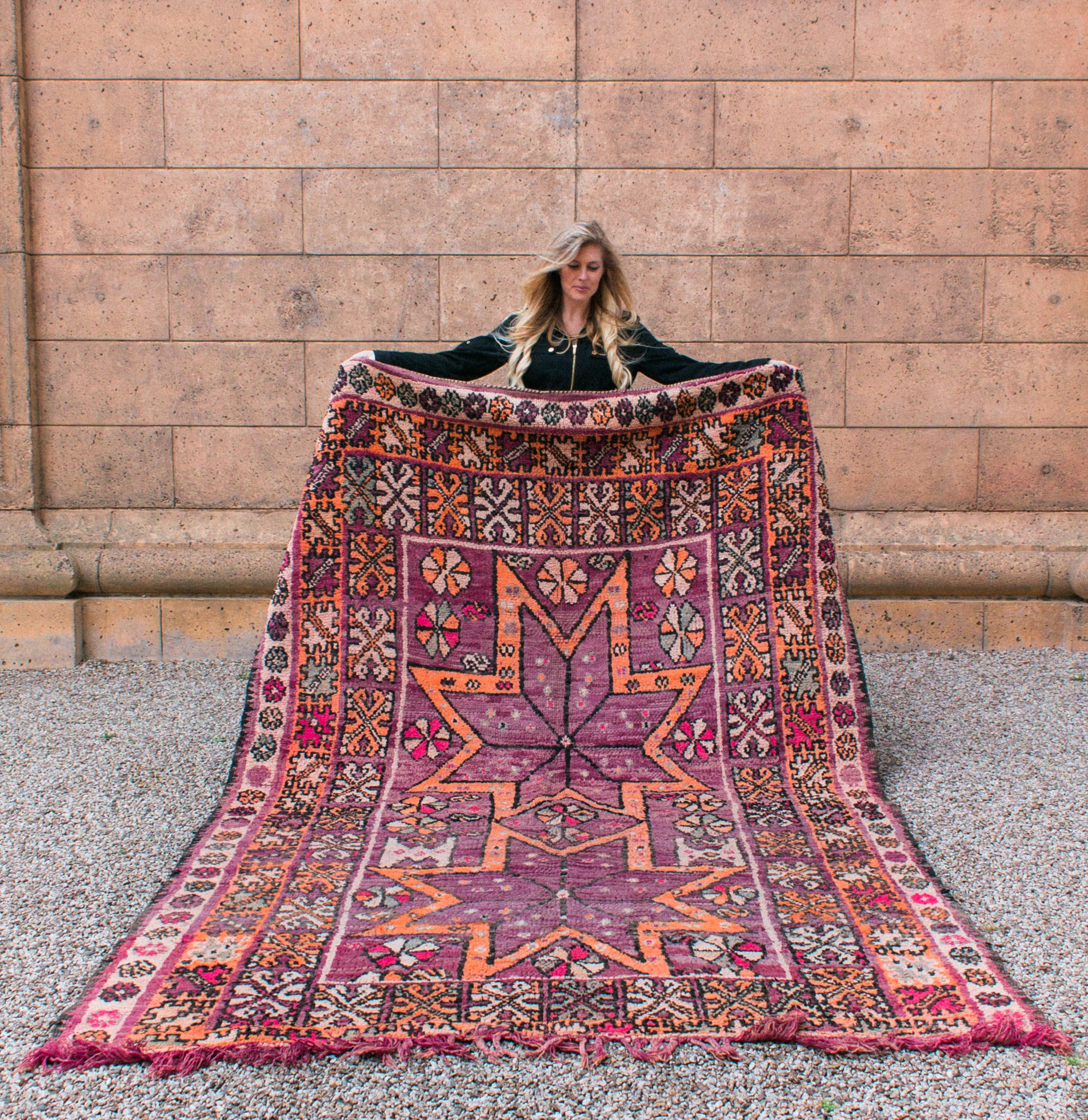 Moroccan Rug; Boujad, Unique Wool Rug, Bright Colors, Orange, Purple ...