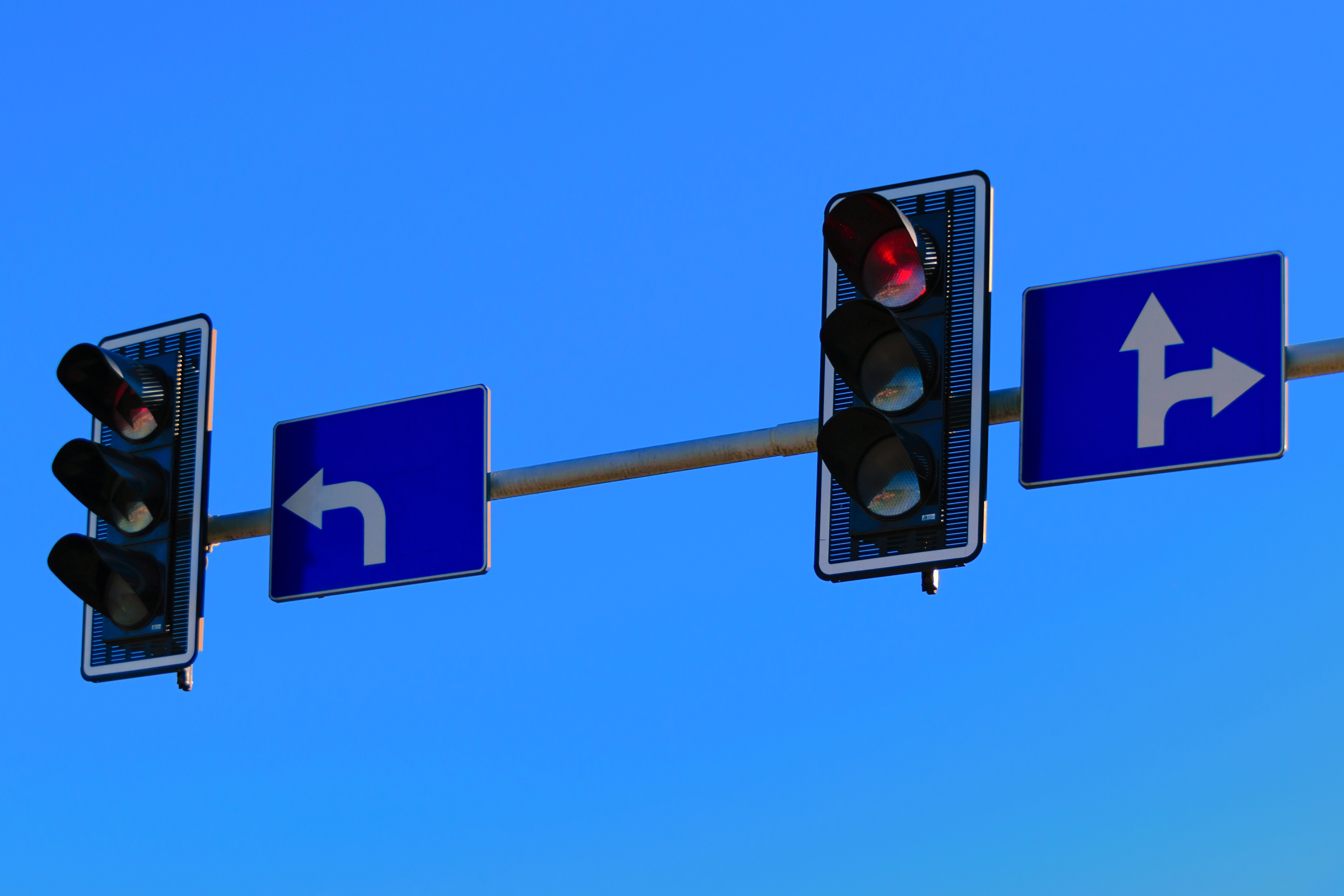 Traffic lights with red light on photo