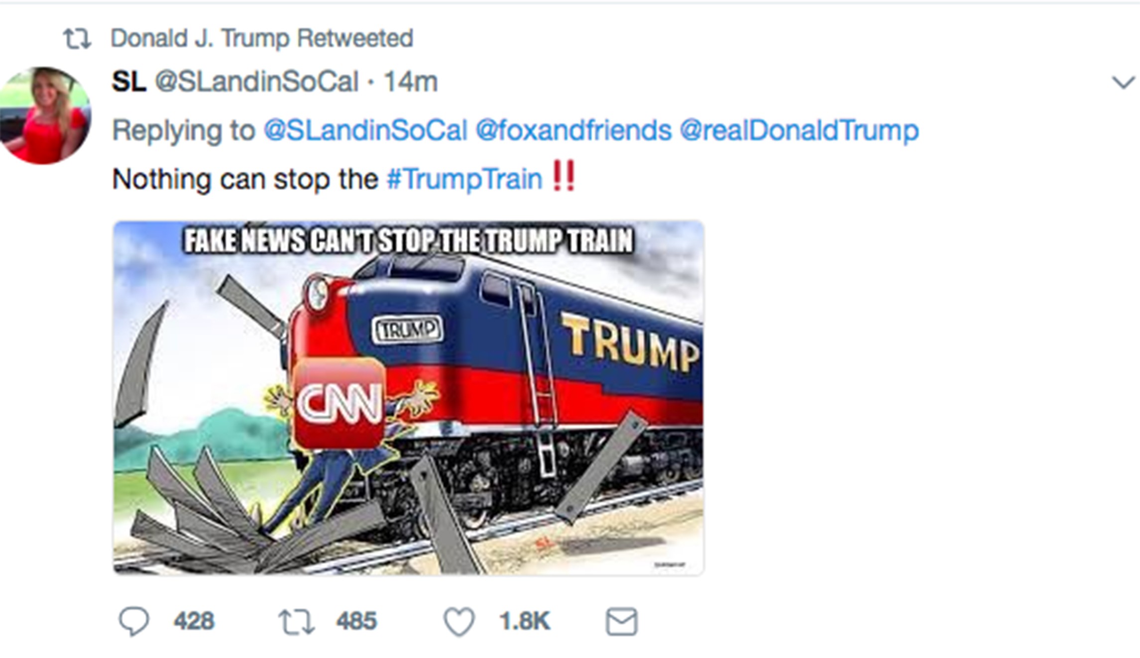 Trump shares image of CNN reporter getting hit by train days after ...