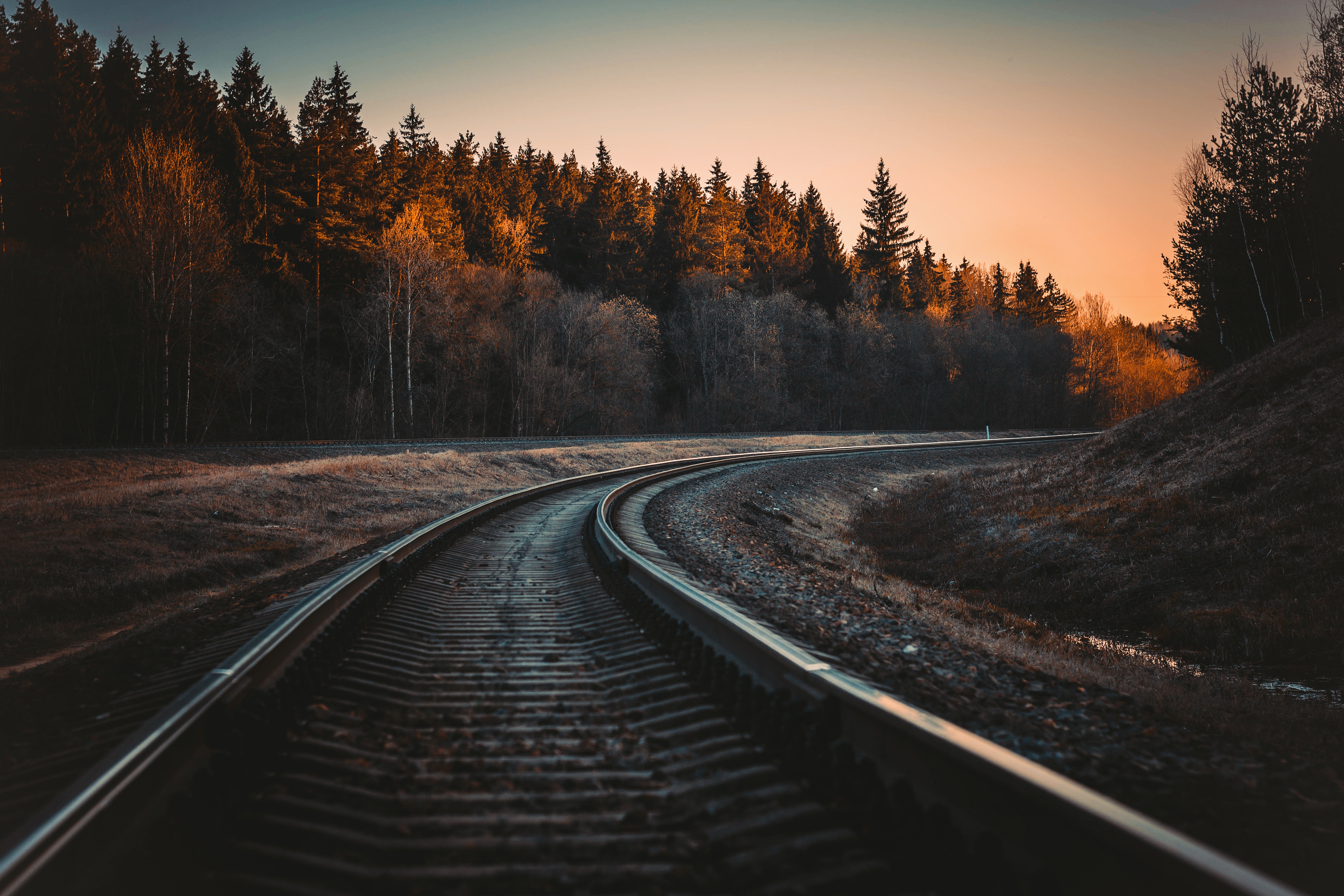 Train rail during golden hour photo