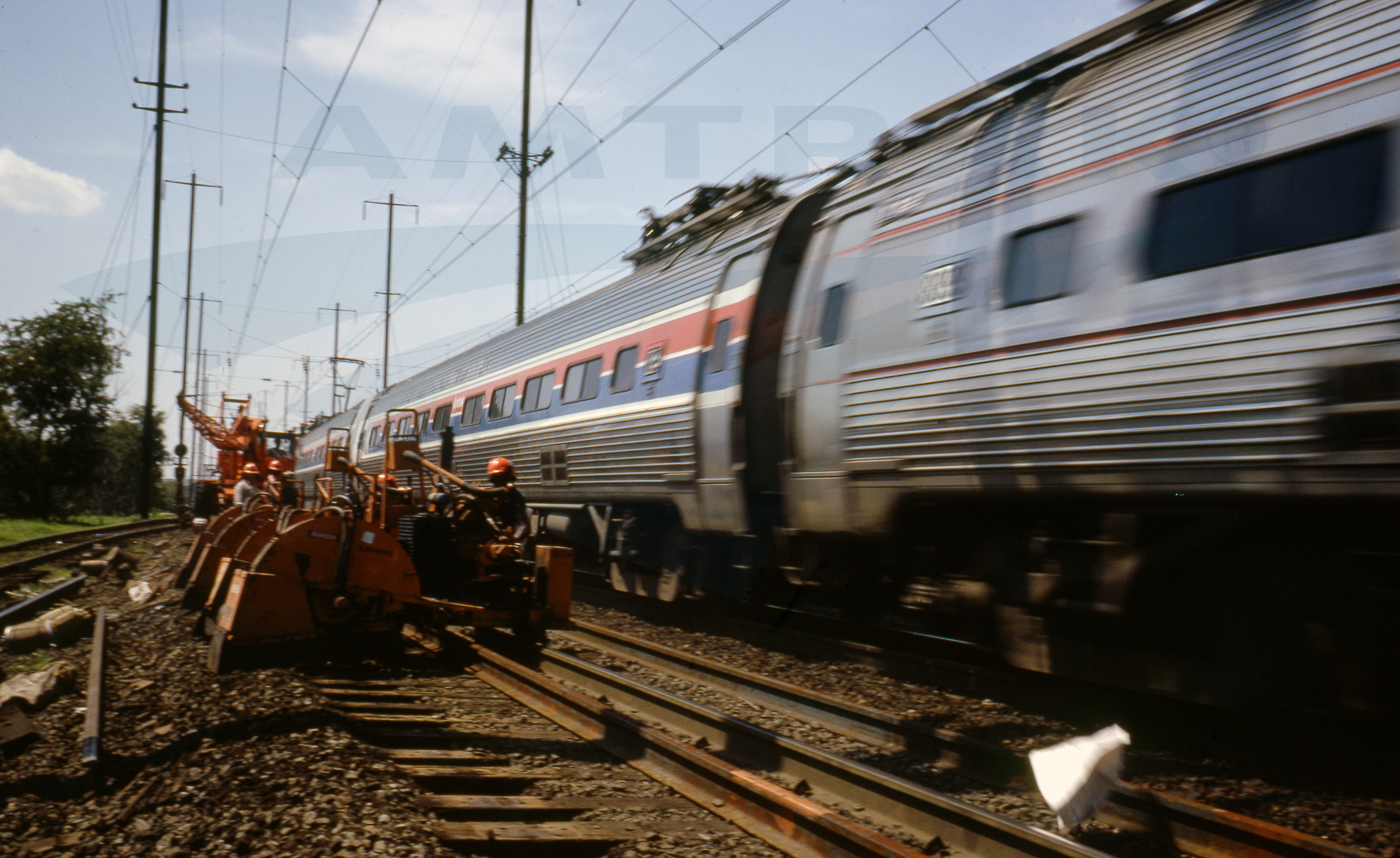 Metroliner Service train passing a track crew, 1978. — Amtrak ...